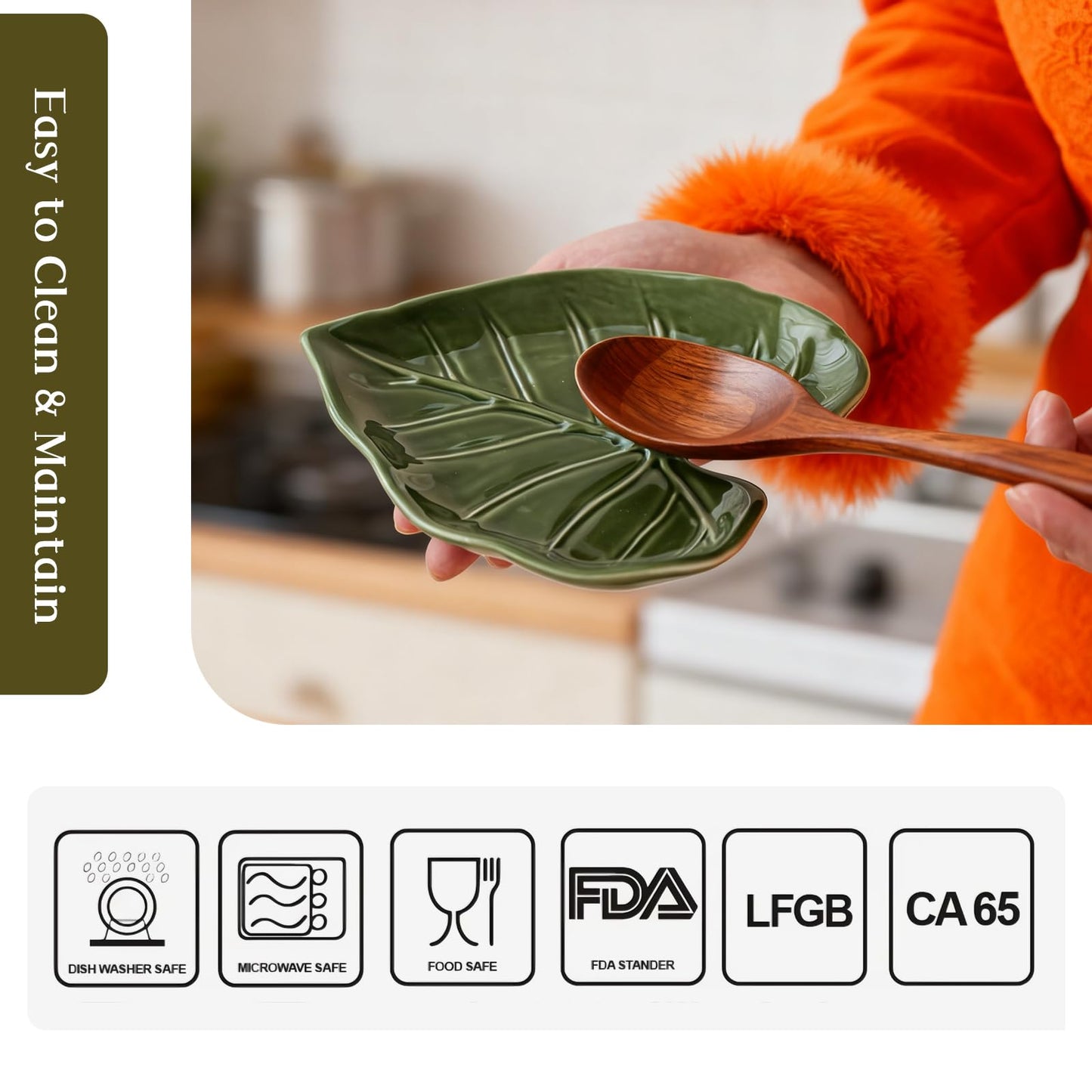 Leaf Spoon Rest, Leaf-shaped Ceramic Spoon Rest for Stove Top, Heat-resistant Kitchen Utensil Holder, Decorative Cookware Accessory