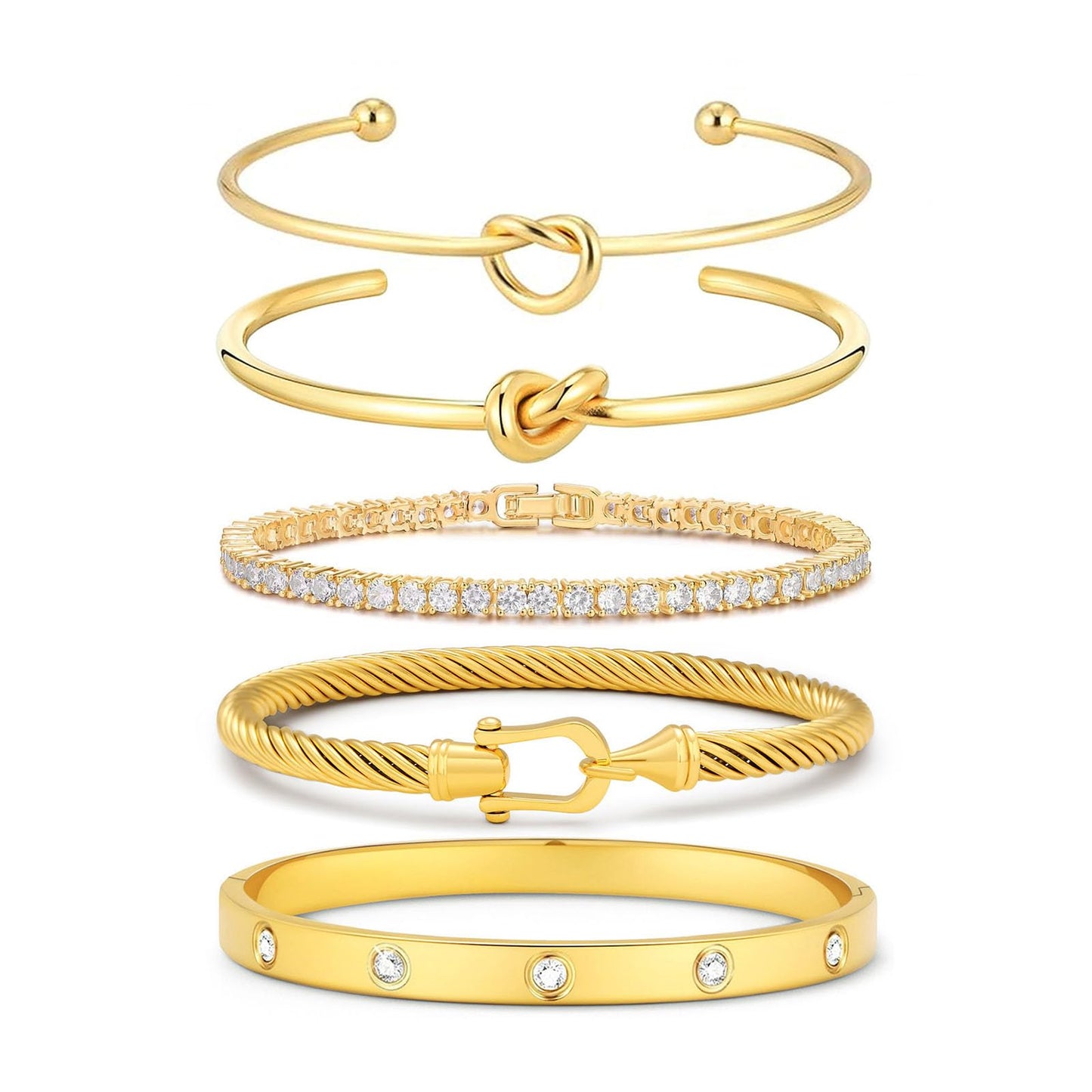 FAFUGA 18 K Gold Plated Love Bangle Bracelet Stack Cuff Jewelry for Women Jewelry Set for Women Gift with Box (style1)
