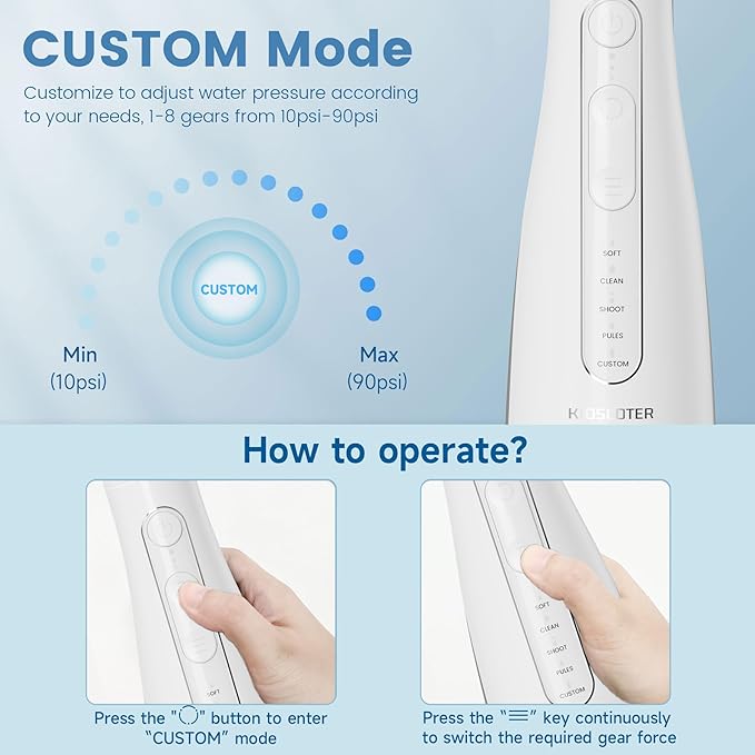 Water Flosser for Teeth with Detachable Washable Tank, 5 Modes Rechargeable Cordless Oral Irrigator, 300ml Portable Dental Flosser, IPX7 Waterproof for Home & Travel, White