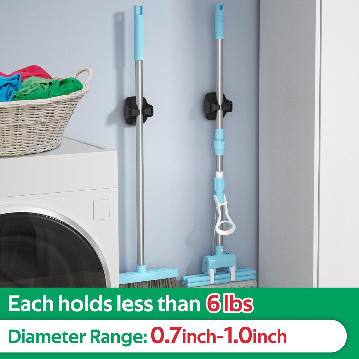 Broom Holder Wall Mount Mop Grippers organizer wall hanging (5 Count)