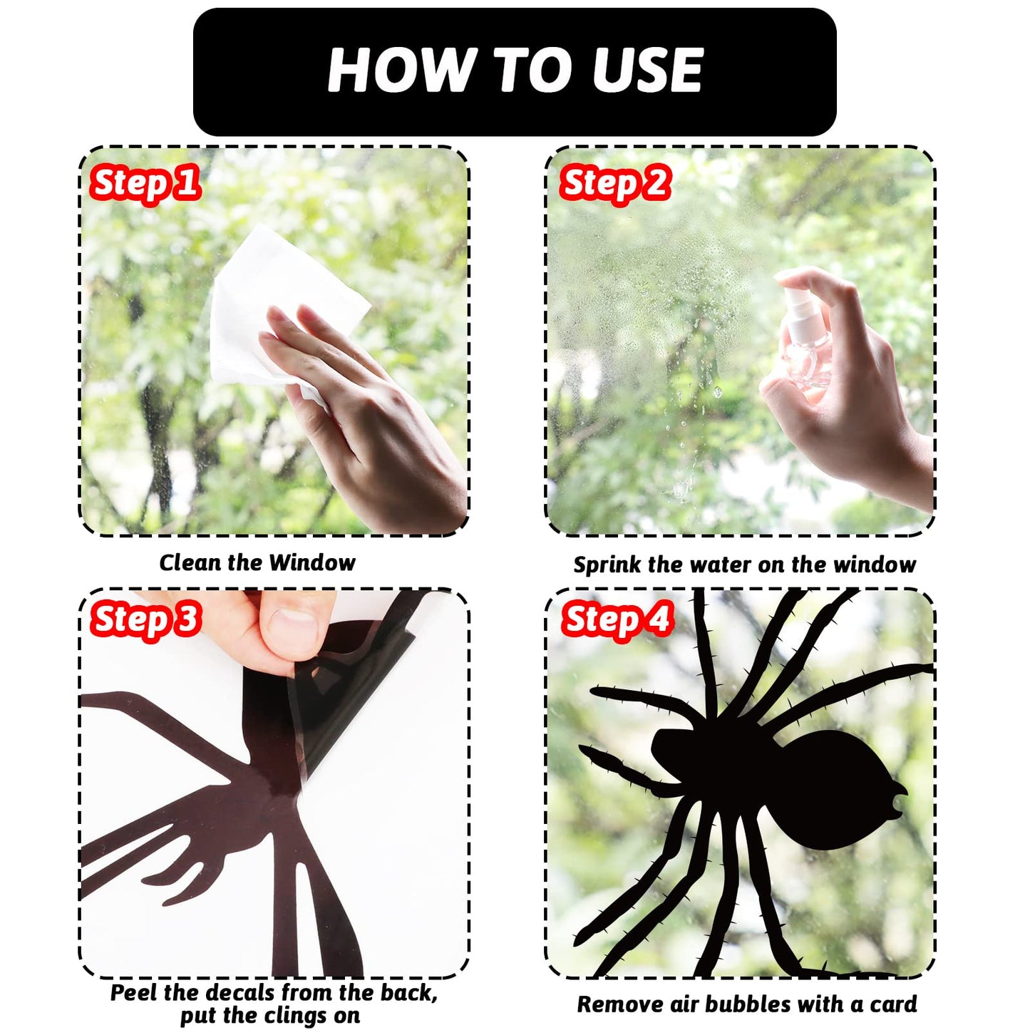 Spooky Monster Window Decorations - Scary Silhouette PVC Mirror Glass Window Stickers (4 Sheets) for Halloween Party Supplies