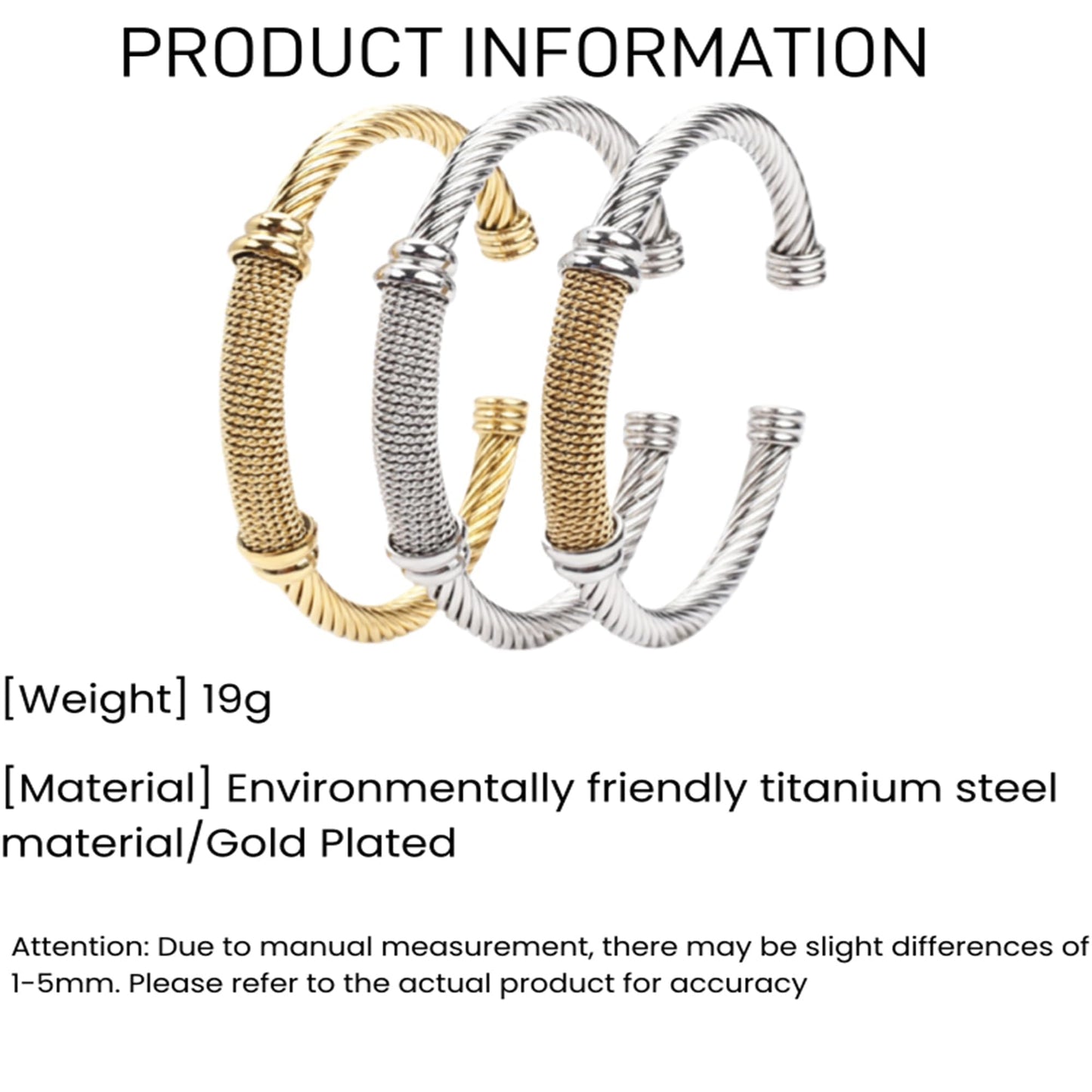 MENGSHA 14K Gold Plated Bracelet for Men for Women Open Adjustable Bangle Cuff Bracelet Chunky Twisted Bangle Bracelet for Women Stackable Bracelet Jwerelry Gift for Birthday Graduation Anniversary