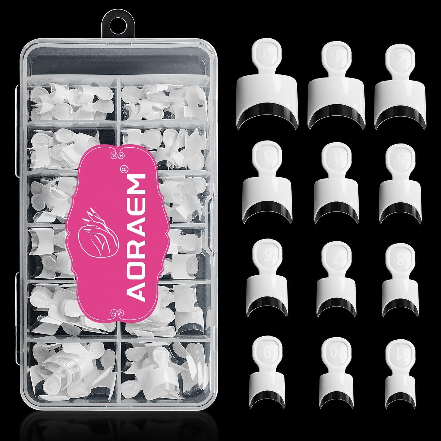 AORAEM White French Nail Tips 120 PCS Short French Style Acrylic Nail Tip 12 Sizes False Nails Clear and White Press on Nails for Women