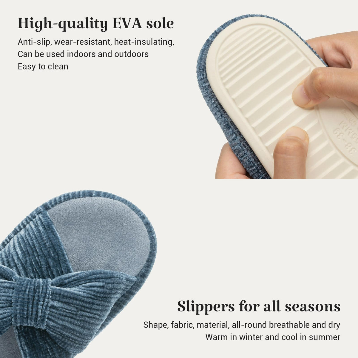 Slippers for Women Memory Foam House Bedroom Bow Crossbands Pearlescent Slipper Shoes Comfy Trendy Gift Slippers Blue Size 5 6 5.5