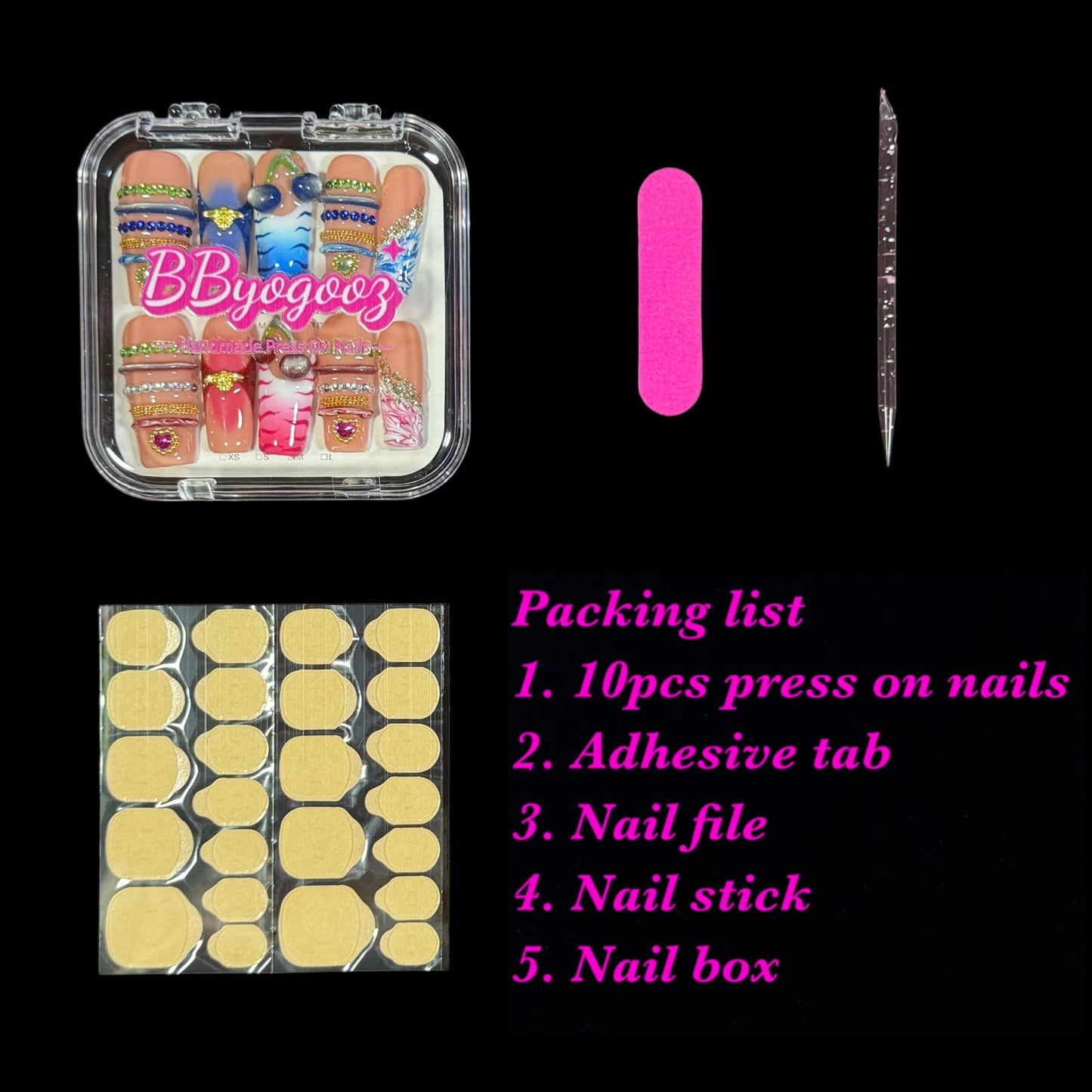 3D Cherry Handcrafted Press On Nails, Long/Medium Square, Gradient & Marble Accents, Reusable Acrylic False Nails, Duo-Tone (L)