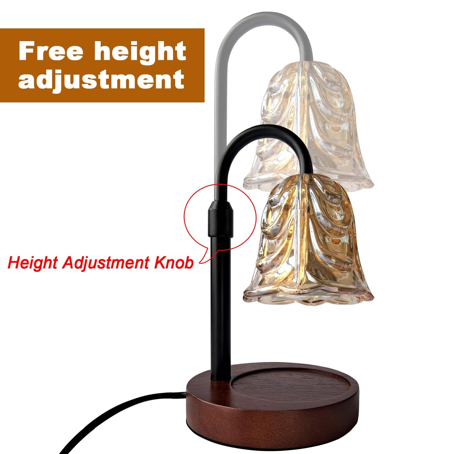 ANFOOS Candle Warmer Lamp with Timer and Dimmer, Flower Glass Shade Adjustable Height Flameless Wax Melt Warmer for Home Office Decor, 4 Brightness Mood Lighting, Includes 2 GU10 Bulbs