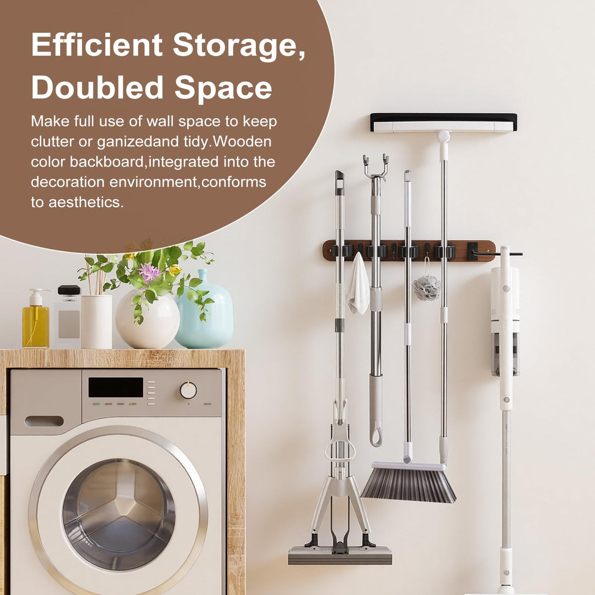 Broom Holder Wall Mount With Vacuum Cleaner Holder