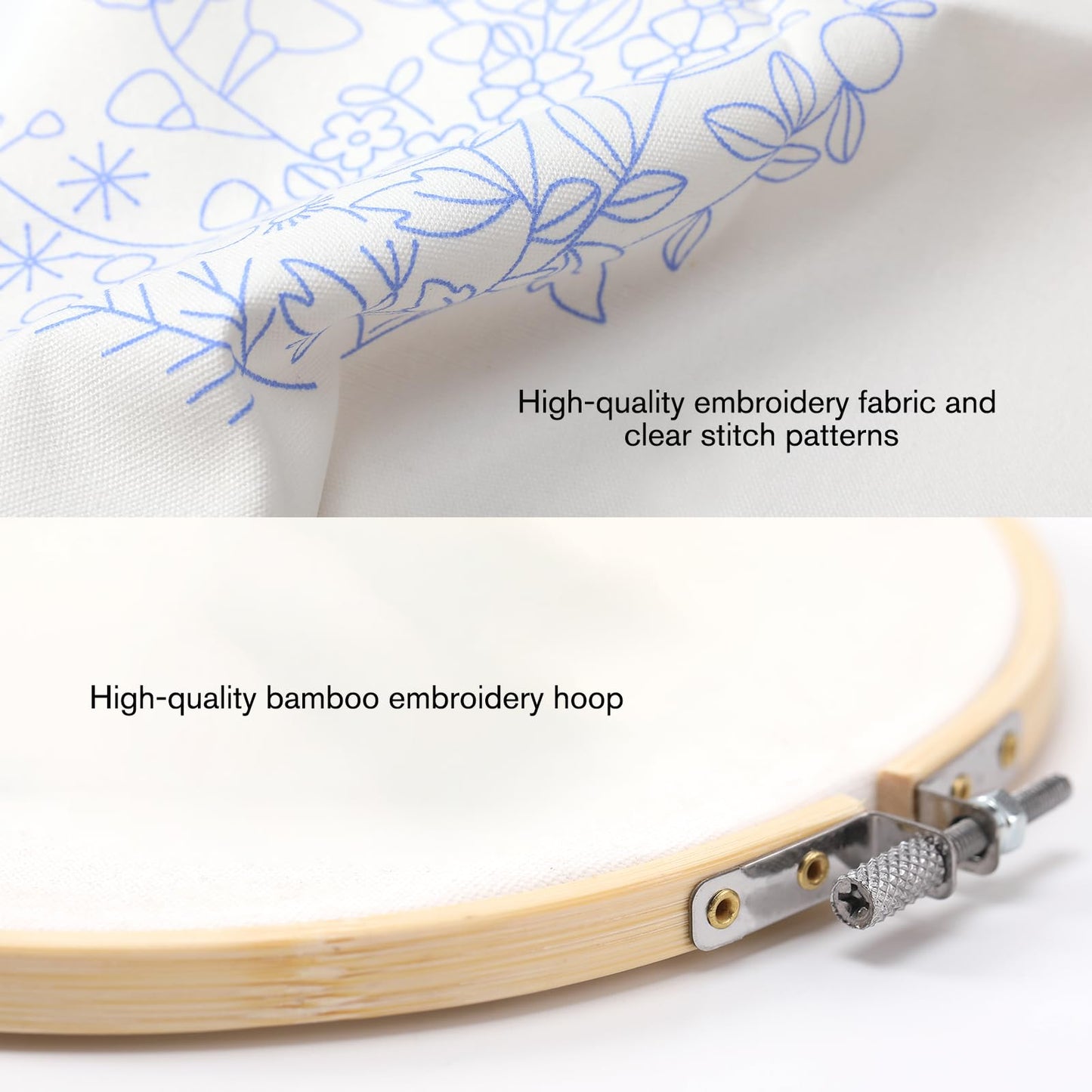 VIVIDOX 4 Sets Embroidery Kit for Beginners with Stitch Video, Flower Cross Stitch Kits for Adults, Starter, Hand Craft Lover Practice with Floral Stamped Pattern, 2 Hoops, 16 Needles, Scissors, Tools