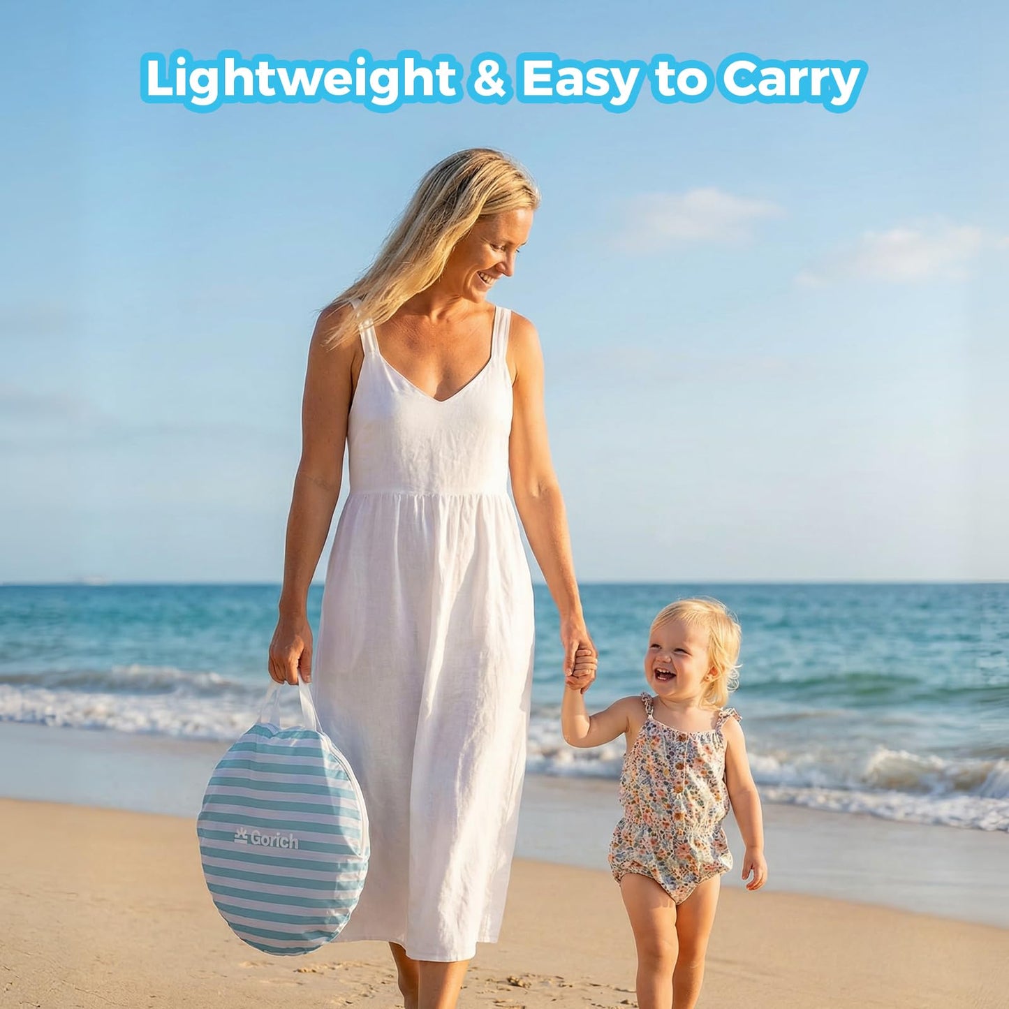 Gorich Pop Up Baby Beach Tent with UPF50+ UV Protection, Portable Toddler Sun Shelter with Mesh Ventilation, Lightweight & Foldable Play Shade Tent for Beach, Park & Backyard