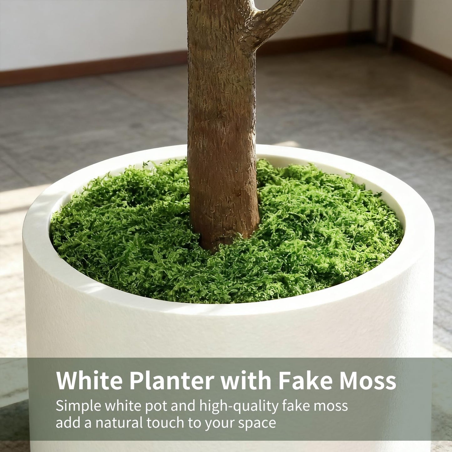 5FT Artificial Fiddle Leaf Fig Tree with White Planter & Fake Moss, Realistic Faux Ficus Lyrata Floor Plant for Indoor Home Office Decor, Housewarming Gift