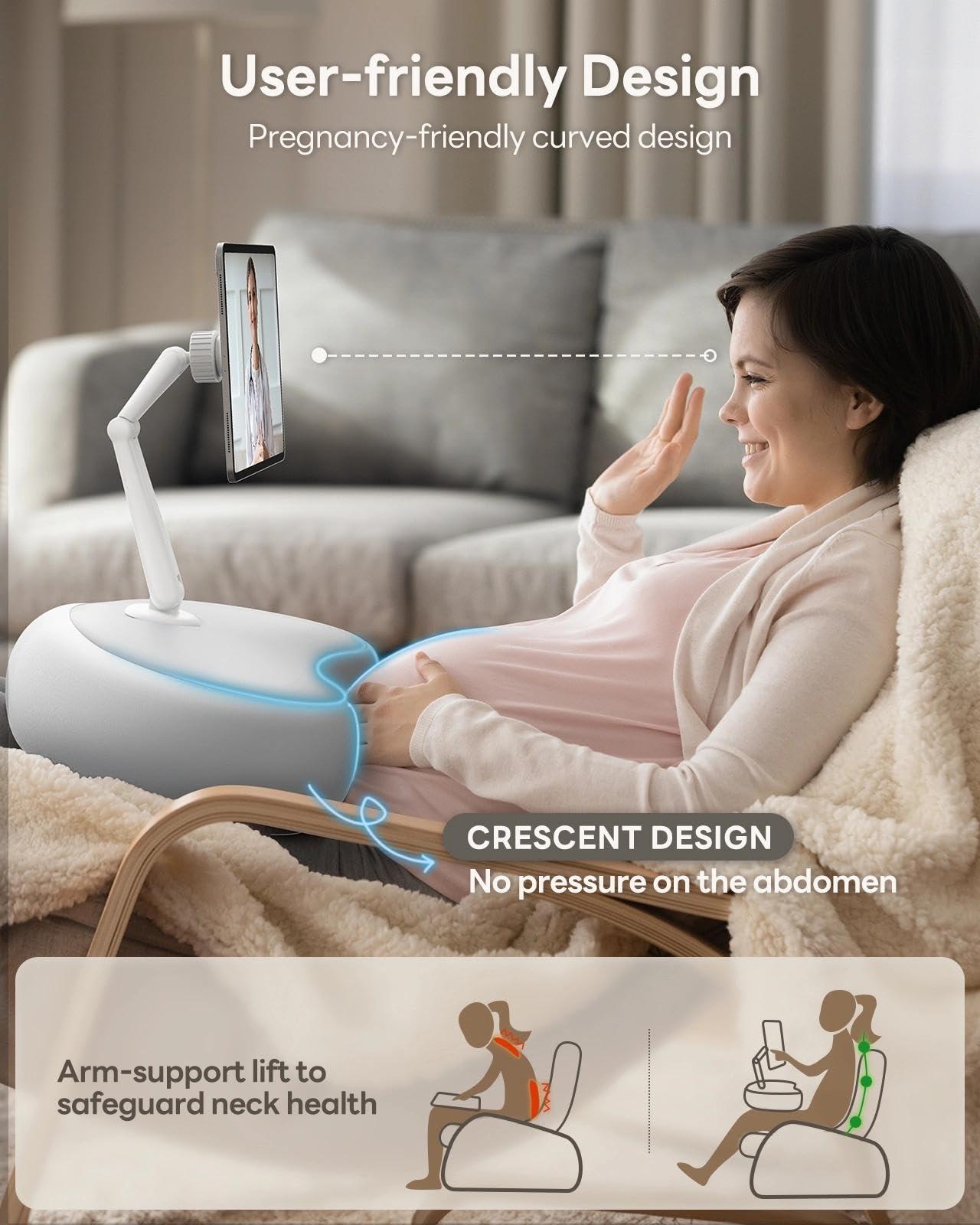 SAIJI Tablet Pillow Stand - Magnetic Kindle Holder Compatible with Kindle, Tablet, iPad, iPhone, 360° iPad Holder for Bed with Ergonomic Pillow and Dual-Jointed Arm, 2 Free Magnetic Sheets (Gray)