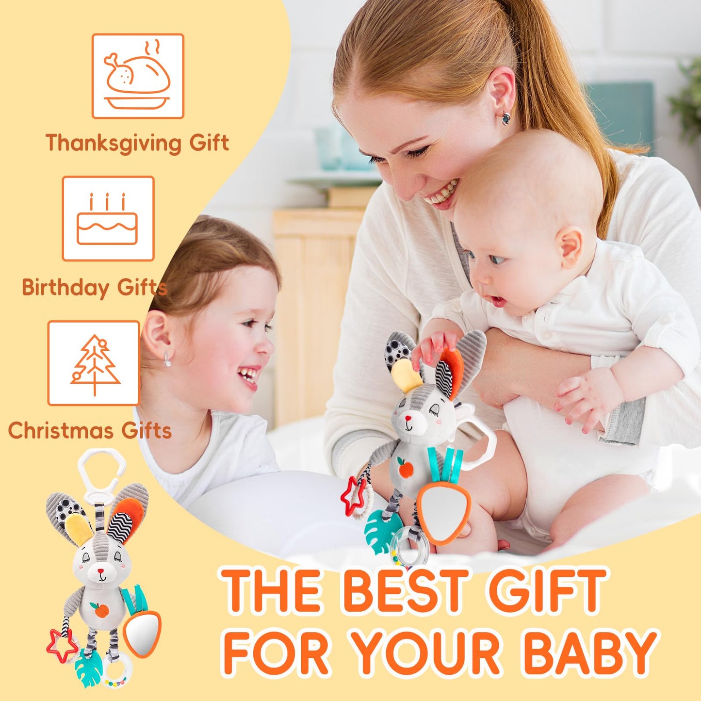 Baby Hanging Toys 0-12 Months - Interactive Stroller & Car Seat Toy with Jingle Sounds, Clinking Rings & Detachable Links | Safe Developmental Toys for Activity Gyms, Infant Baby Crib Mobile