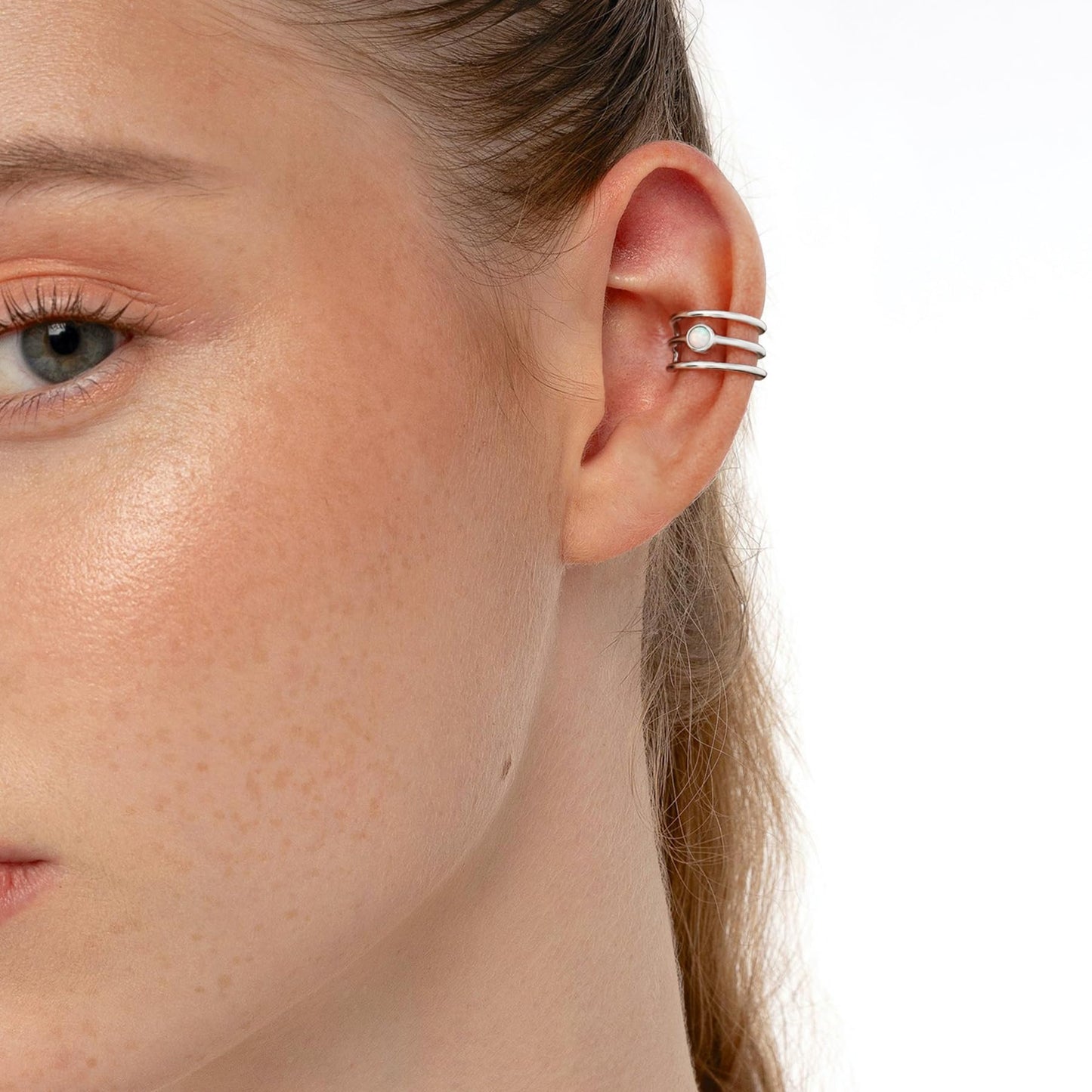 Opal Ear Cuffs 925 Sterling Silver Synthetic Opal Ear Cuffs Set Geometric Wide Non-Piercing Fake Conch Cartilage Ear Cuff Earrings for Women