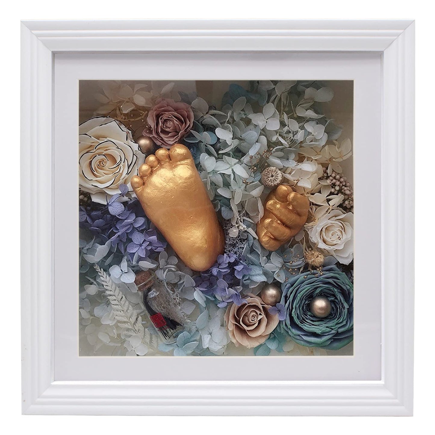 10x10 Shadow Box Frame, 3D Shadow Box Display Case with European Border, Memory Box for Baby Handprint & Footprint DIY Hand Foot Print 3D Plaster, Collages, Collections, Mementos(2-inch Depth, White)