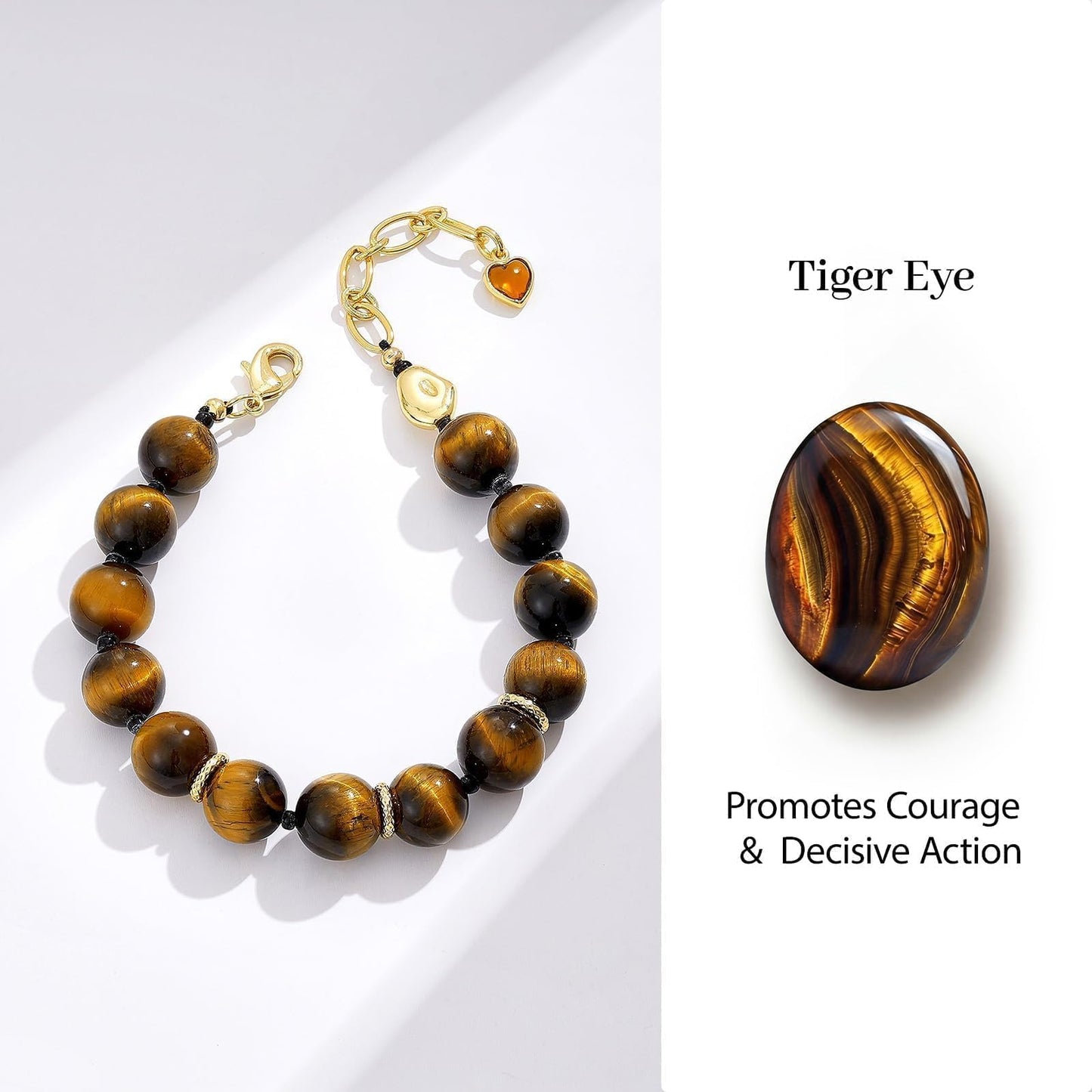 KissYan Beaded Bracelets for Women, Colorful Natural Stone Boho Bead Bracelet for Beach, Handmade Gemstone Summer Jewelry Gifts (Tiger Eye)