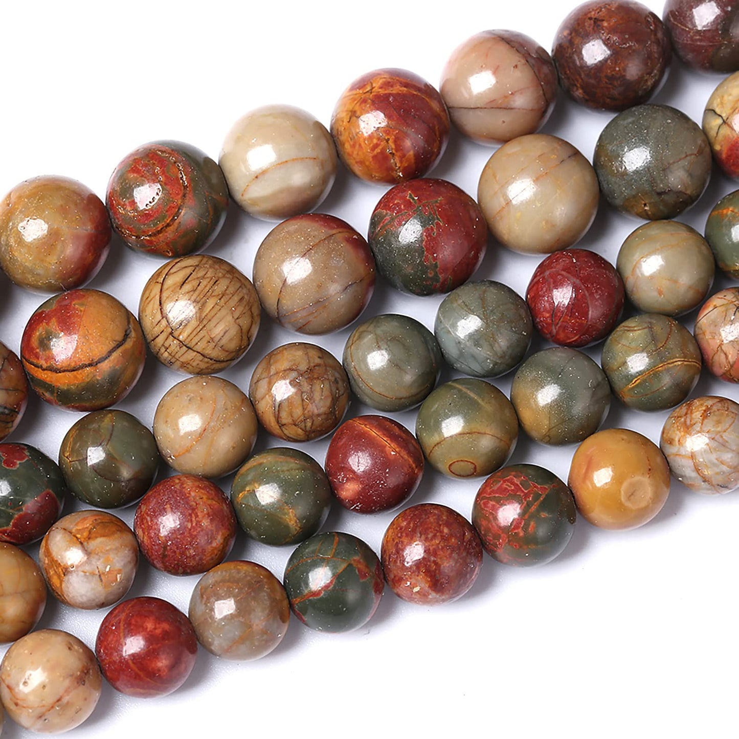 10mm 38pcs Natural Picasso Jasper Beads Healing Power Stones Round Loose Gemstone Beads for Jewelry Making DIY Bracelet Necklace 15"