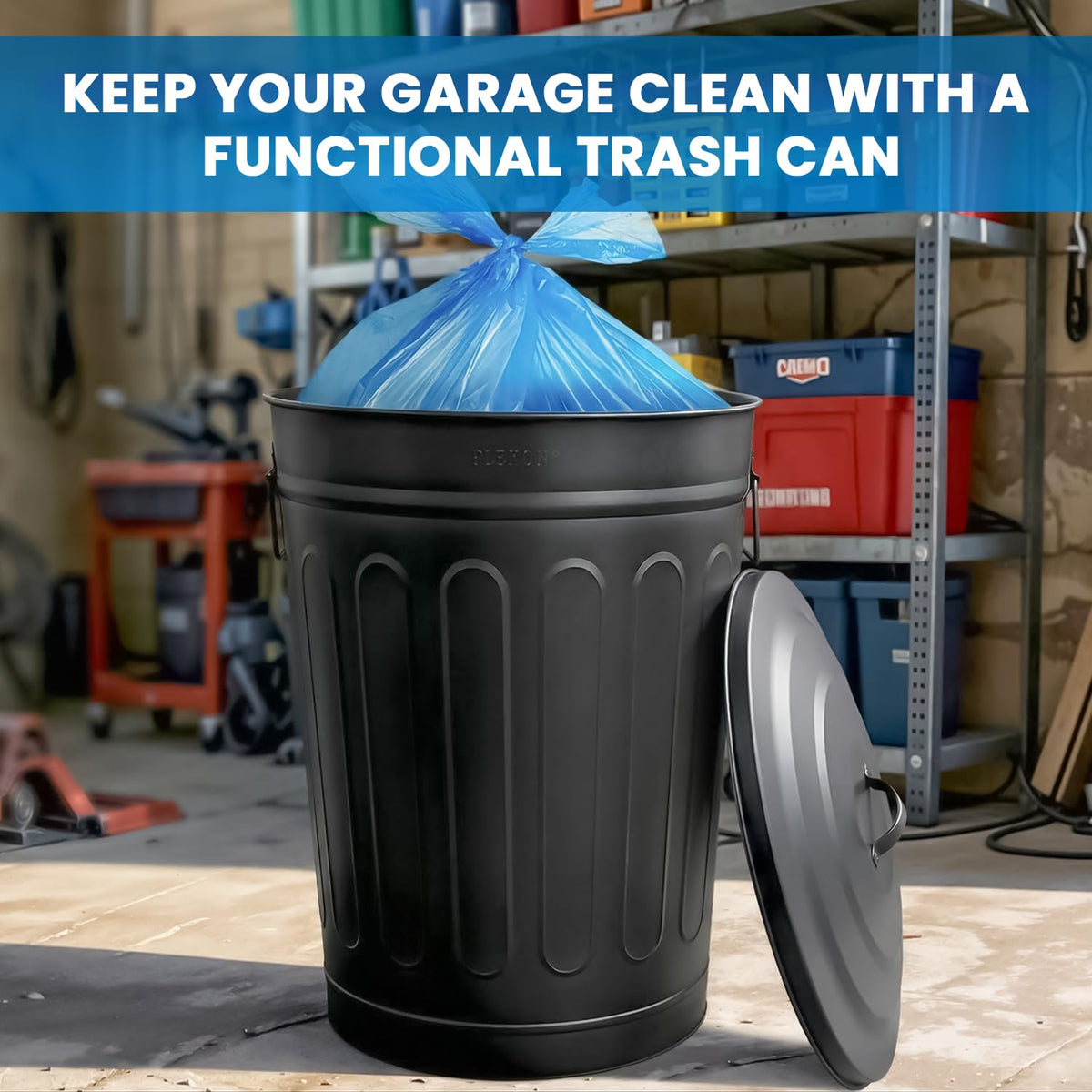 Metal Trash Can with Lid 13 Gallon (6 Count)