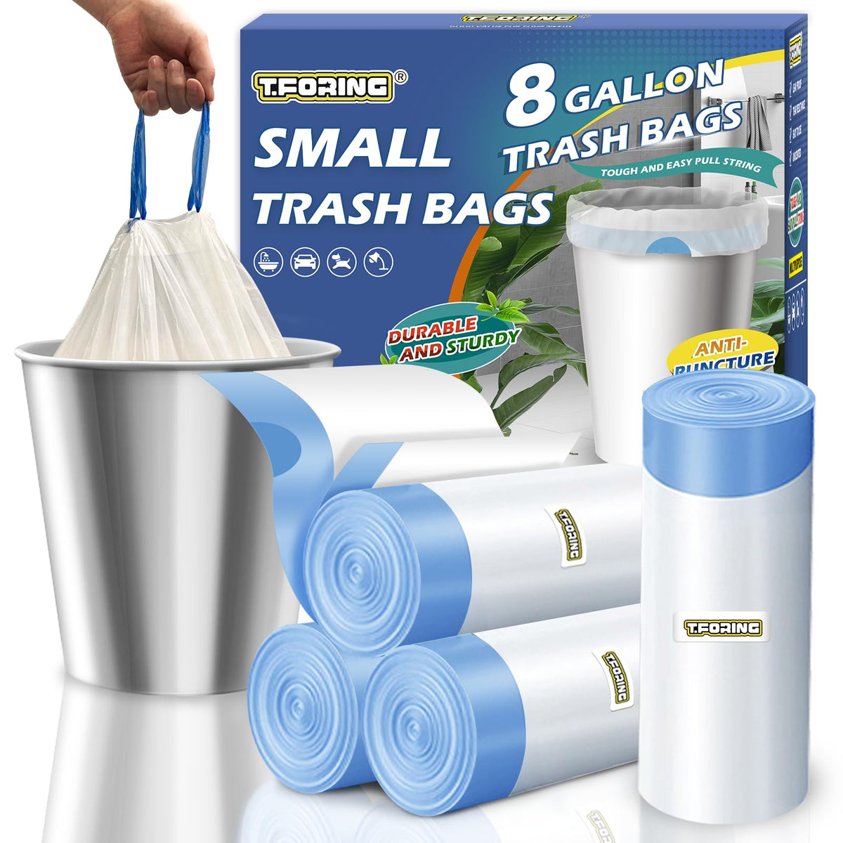 Medium 8 Gallon Trash Bags Drawstring (100 Count)