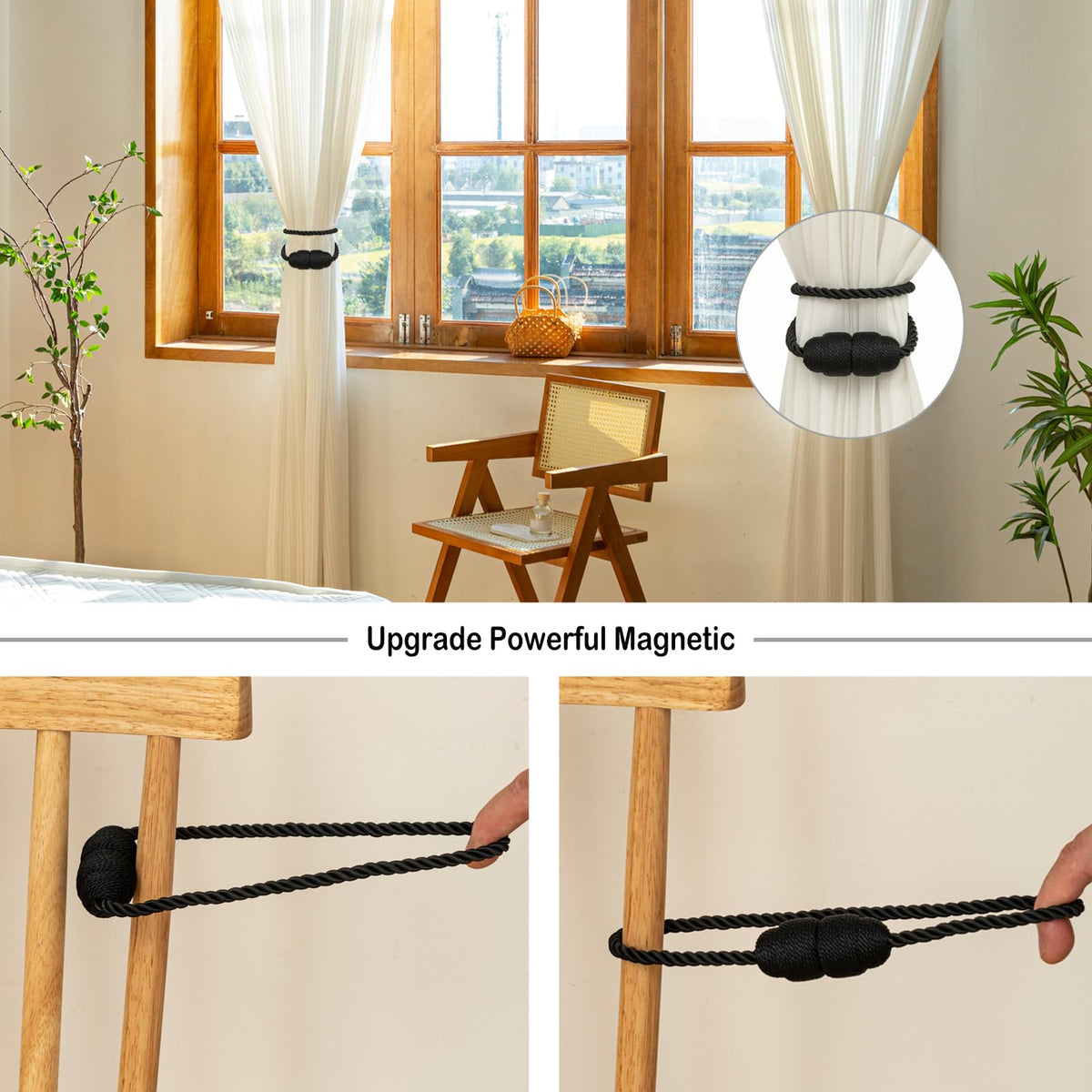 Magnetic Curtain Tiebacks Rope Curtain Tie Backs for Curtains 8 Pack Curtain Holders for Drapes Decorative Window Curtain Holdbacks