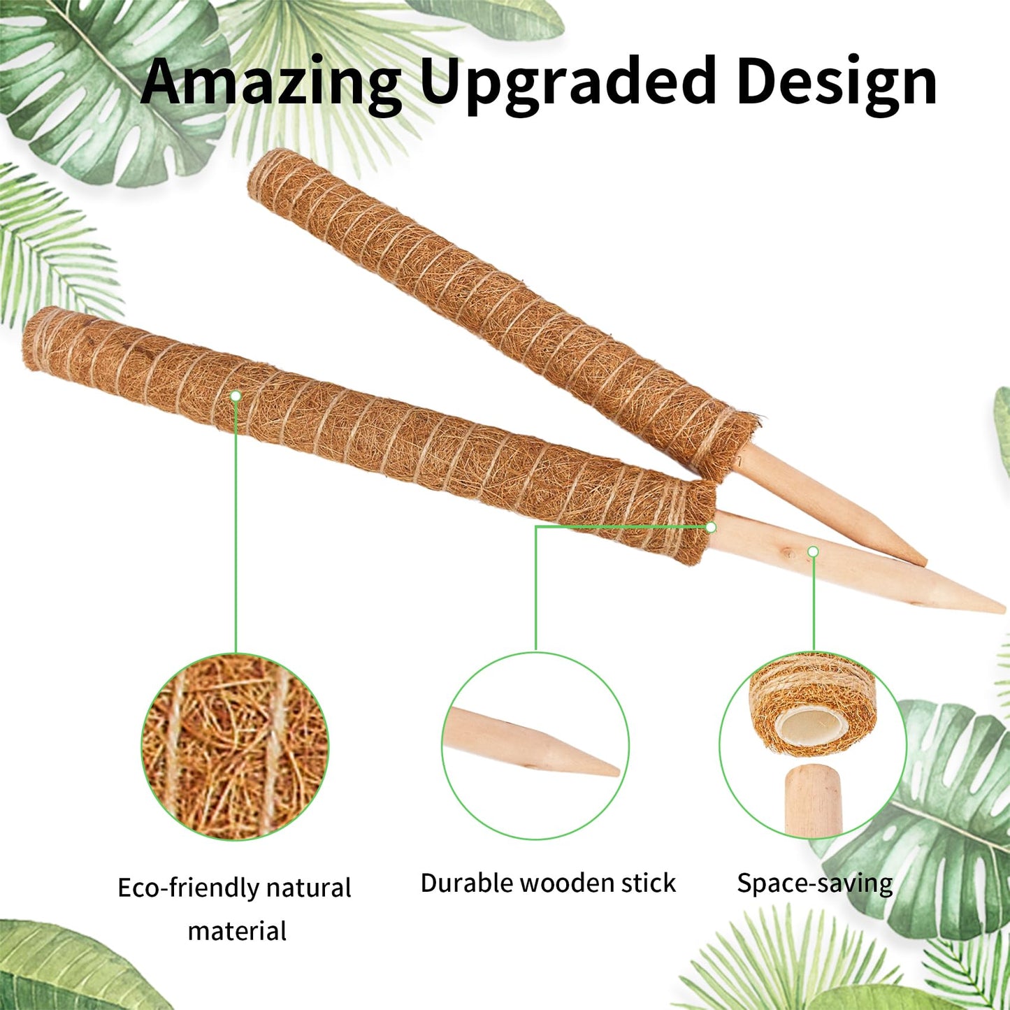 JJGoo Moss Pole for Plants Monstera,【8 Pack】 23.6 inch Plant Support Pole, Extendable Coir Totem Pole for Potted Plants Pothos, Train Indoor Climbing Plants to Grow Upwards