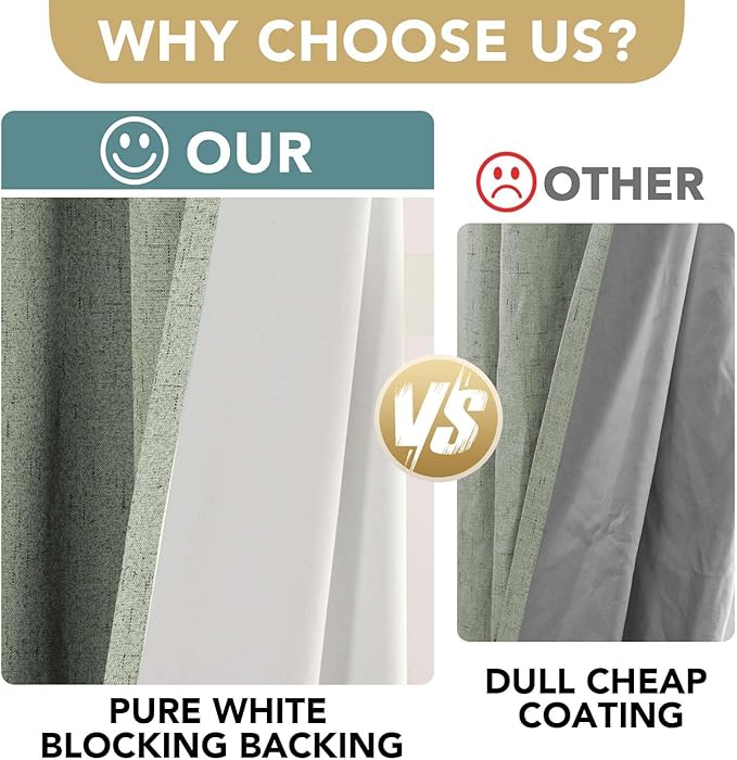 H.VERSAILTEX Primitive Linen Curtains 100% Blackout Curtain Drapes Burlap Fabric Curtains with White Thermal Insulated Liner, Grommet Top Drapes Living Room/Bedroom (2 Panels, 42 x 54 Inch, Sage)