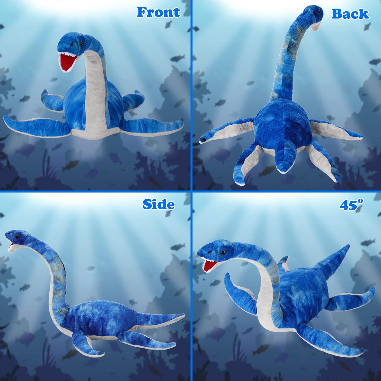 AULUDA Plesiosaurus Plush Toy, Dinosaur Stuffed Animal Throw Plushie Pillow Doll, Soft Blue Fluffy Friend Hugging Cushion - Present for Every Age & Occasion