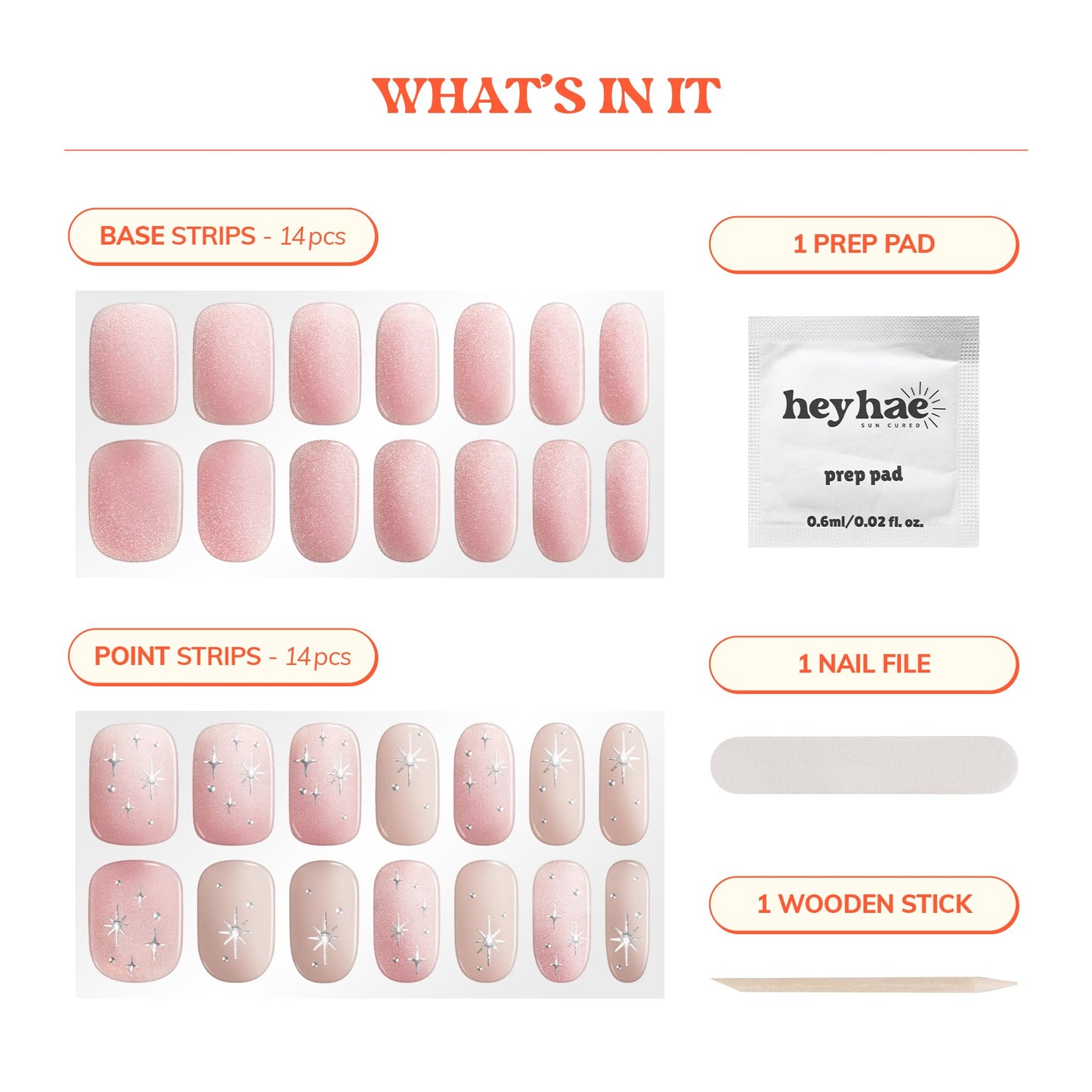 Heyhae Semi Cured Gel Nail Strips | No LED Lamp Needed | Glitter, Pink, Spring | Easy Apply & Remove, Salon Quality |Includes 28 Strips, 1 Prep Pads, Nail File & Wooden stick - Hey, Miss u to Infinity