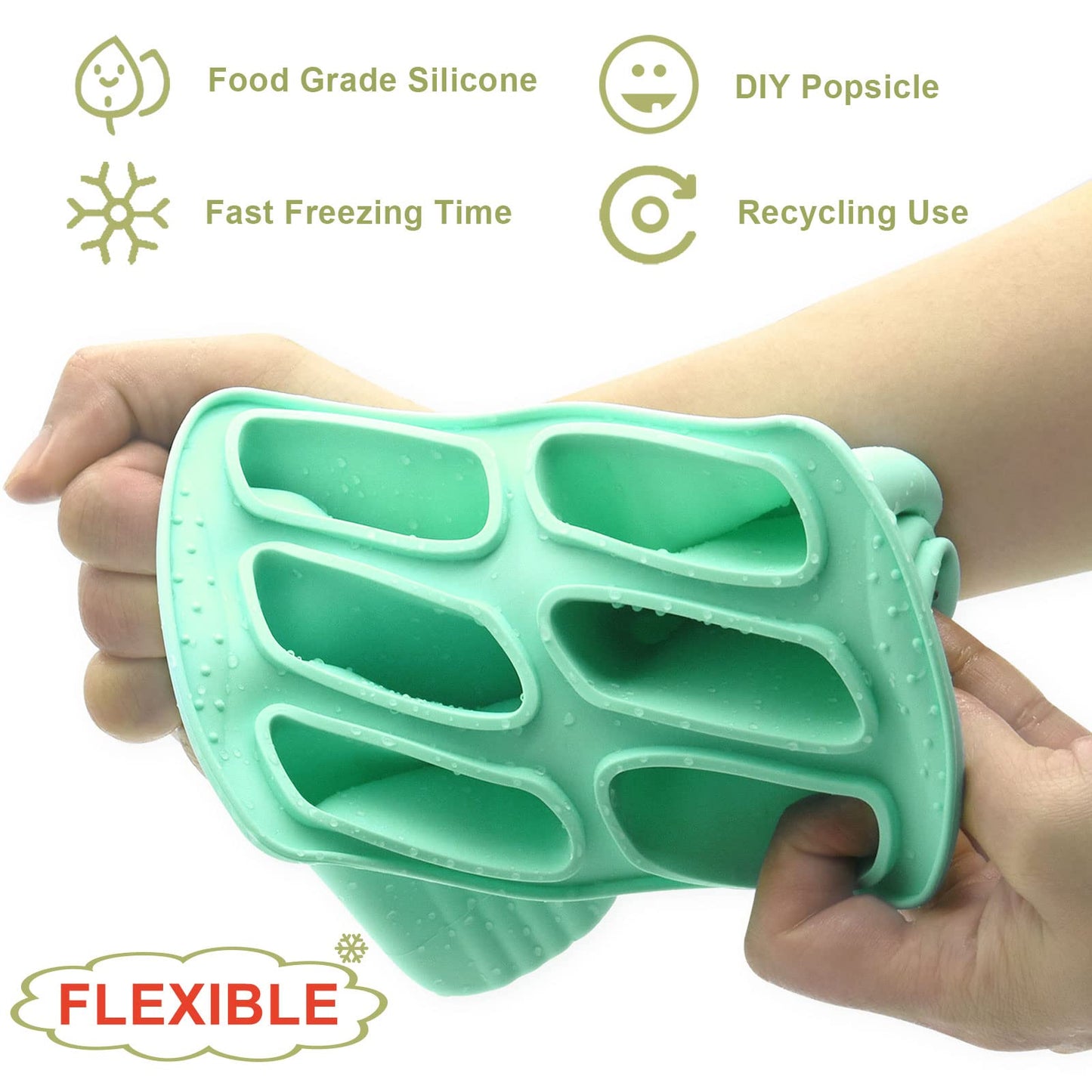 Bongpuda 6 Pieces Silicone Popsicle Molds,Easy-Release Bpa-Free,Ice Pop Mold,Ice Cream Molds For Kids,With 50 Pcs Popsicle Sticks+Cleaning Brush(Green）