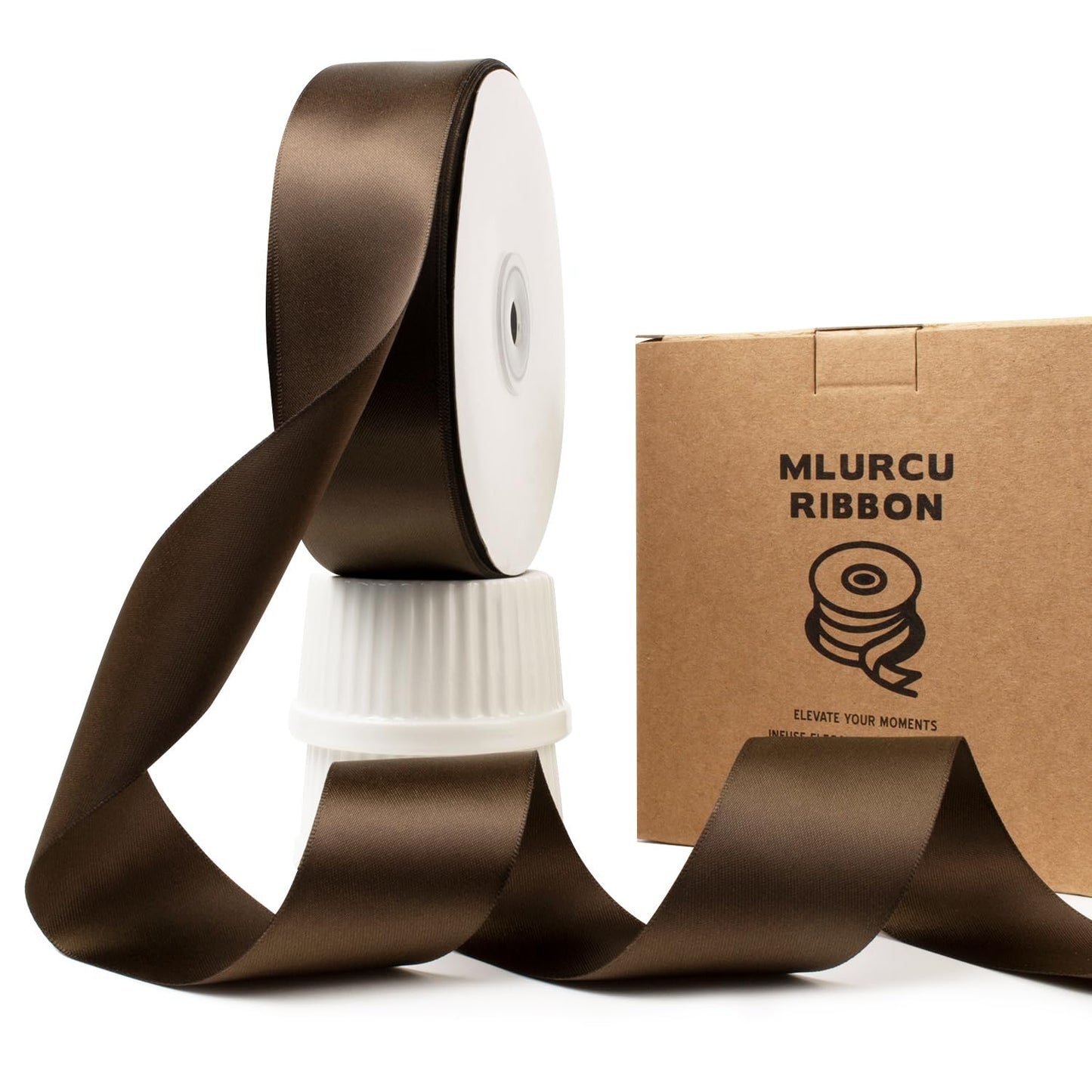 Mlurcu Brown Satin Ribbon - 1.5 Inch, 50 Yards, Double Faced, Thick, Perfect for Gift Wrapping, Flower Bouquets, Wedding Invitations, Hair Bows & Crafts