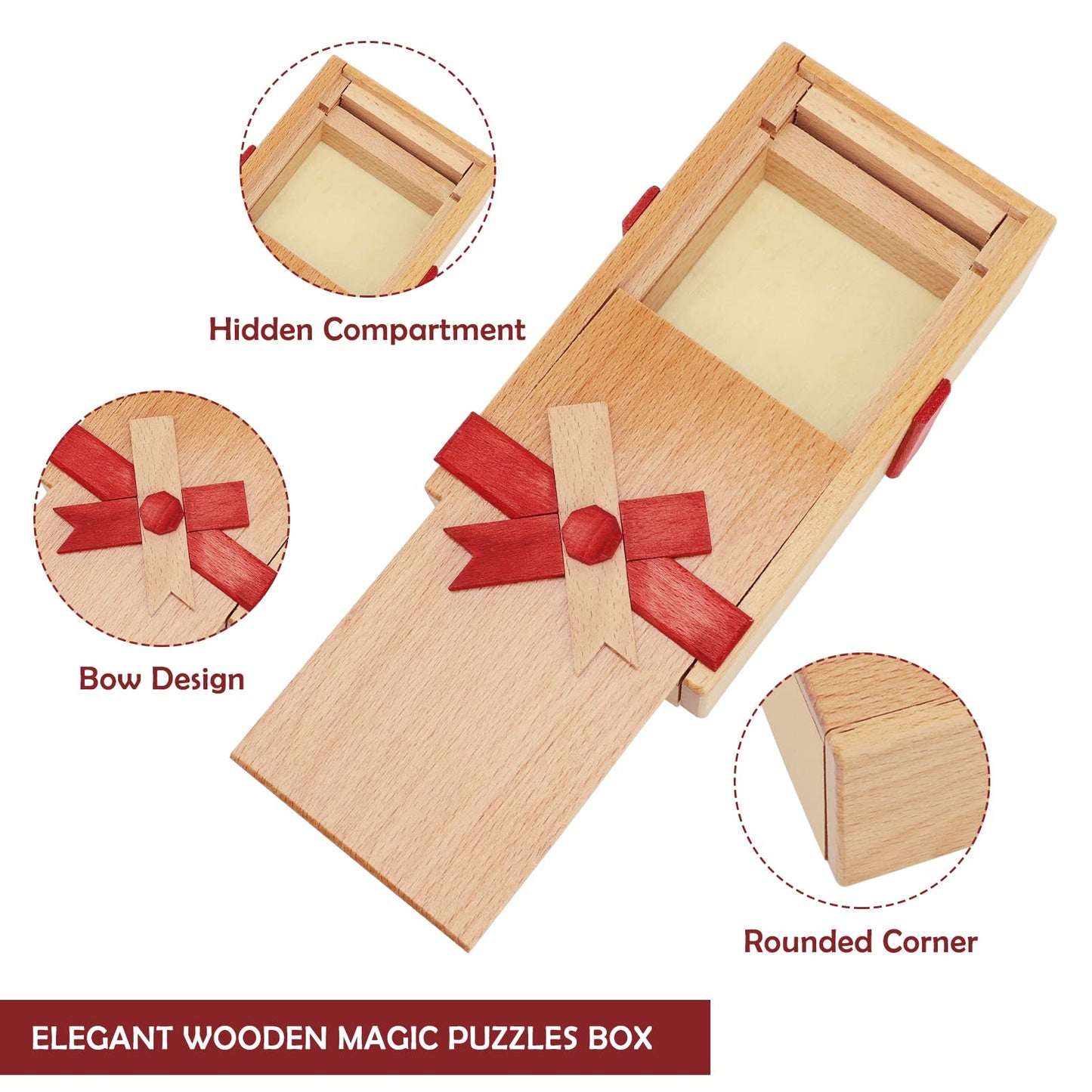 EEOCWF Puzzle Box with Hidden Compartment, Challenging Wooden Magic Trick Lock Boxes for Adults, Brain Teaser Game Mystery Surprise Secret Box for Valentines Christmas Party Favors