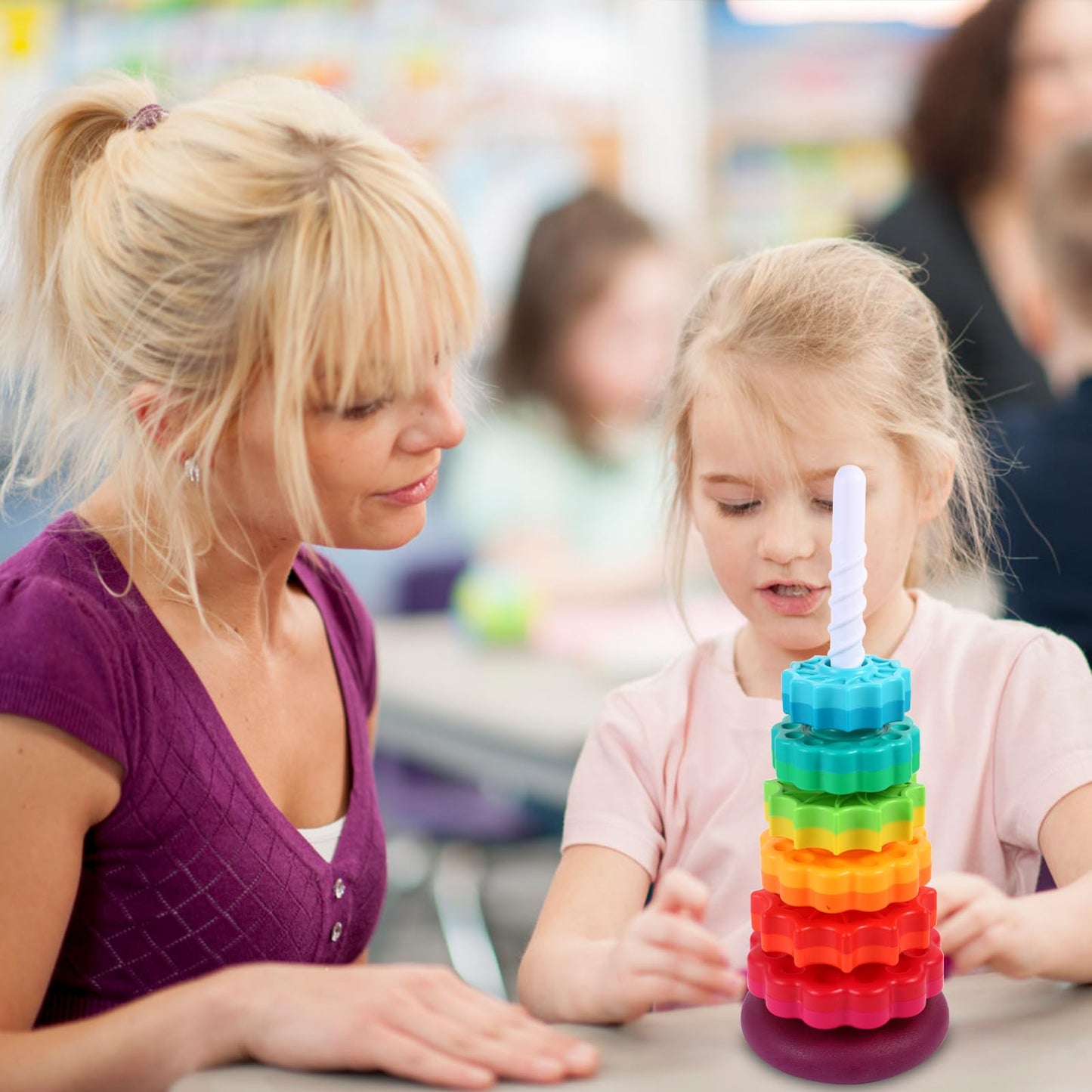 LMTNNB Spinning Stacking Toys - Rainbow Tower, Kids Stackable Spinning Toy, Educational Toy for Toddlers 1-3, Strong ABS Plastic, Color & Shape Recognition, Builds Sensory & Motor Skills