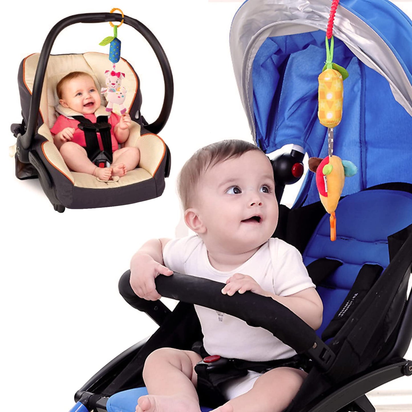 4 Packs Baby Stroller Toys Car Seat Hanging Bell For Boys Girls,Adorable Animal Infant Play Music Crib Toy Carseat Rattles Educational Toys,Kids Hand Bell Puppet With Cute Wind Chime And Squeak