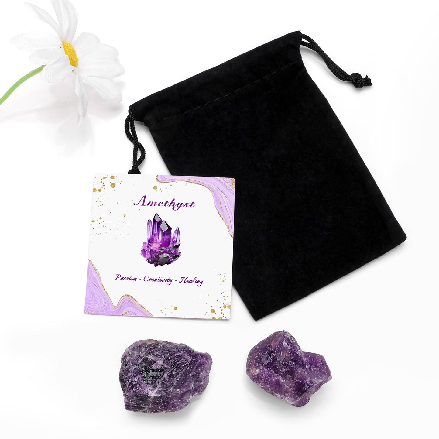 GolbalJew Amethyst Natural Raw Crystals 2PCS Healing Crystal Stones 1.2-2.0” Reiki Healing Gemstones for Meditation Chakra Balance Home Decor