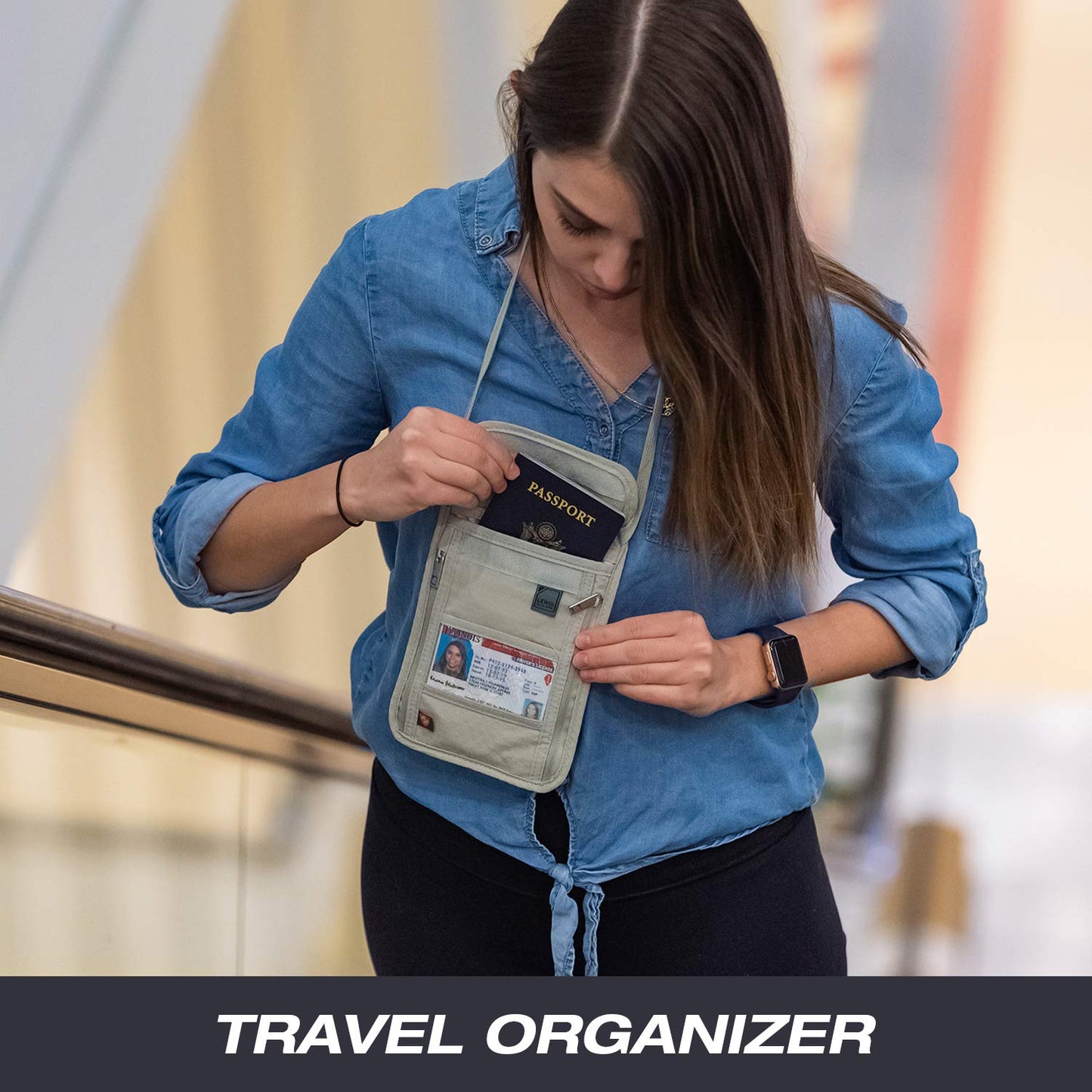 Lewis N. Clark RFID Blocking Stash Neck Wallet, Travel Pouch + Passport Holder for Women & Men, Taupe