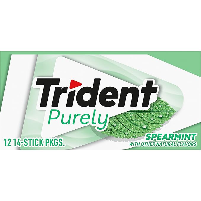 Trident Purely Spearmint Sugar-Free Chewing Gum, 12 Packs of 14 Pieces (168 Total Pieces)