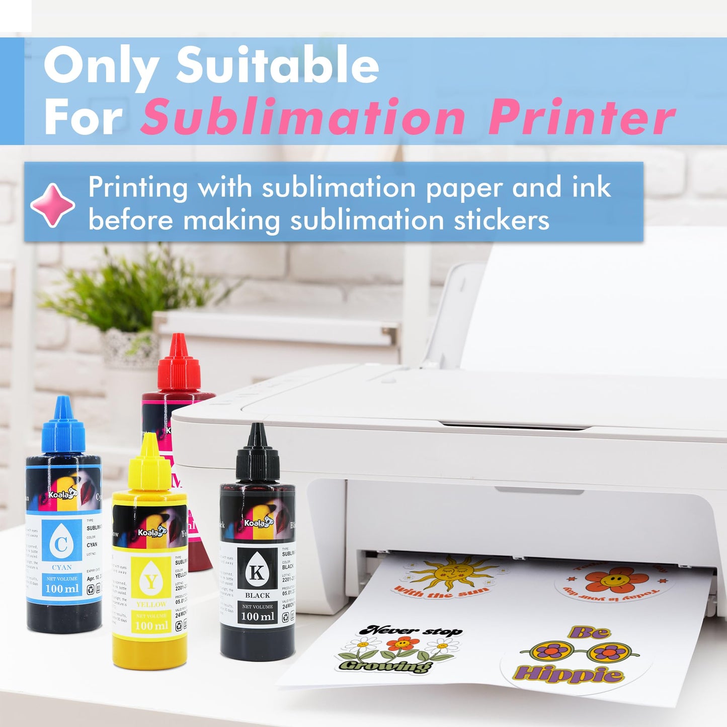 KOALA Sublimation Sticker Paper Glossy White Waterproof Vinyl 8.5x11 inch 25 Sheets, Quick Dry Vivid Colors Holds Ink well