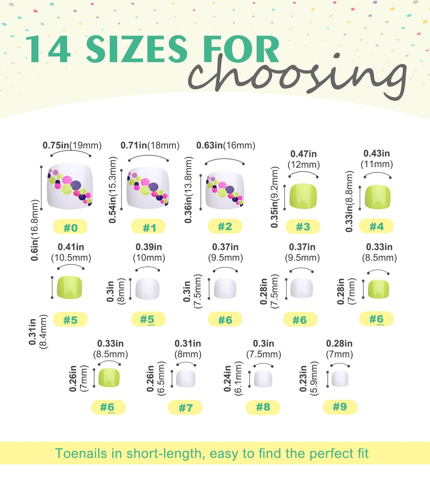 Aegenacess 28pcs Toenail Press on Summer Fake Toe Nails Press ons False Nail Tips Beach Short Pedicure Kit for Women (White Yellow Mixed Dots)
