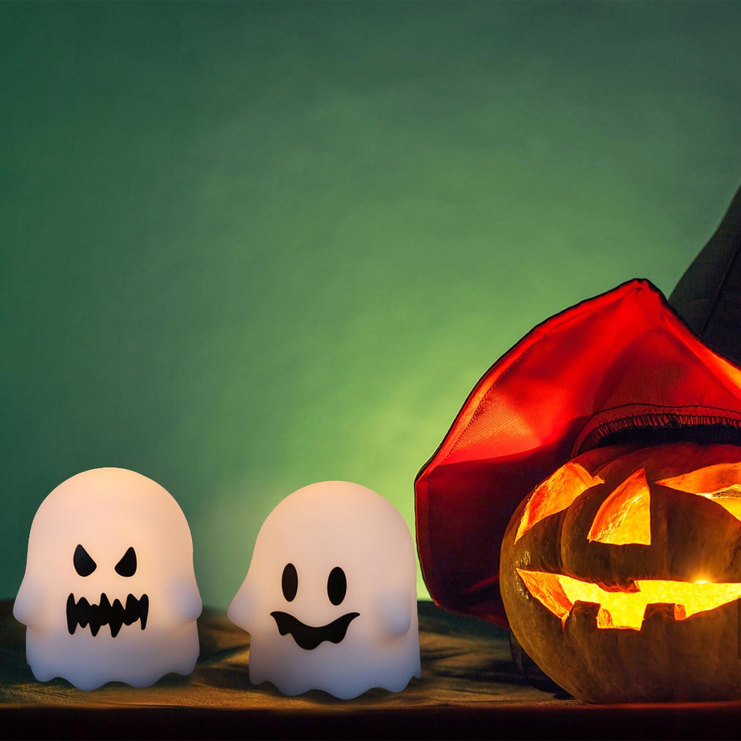 Lasumora Ghost Halloween Decorations Flameless Candles with Remote Timer, 6 Pack Grimace Ghost Candles, Battery Operated Halloween Lights Dimmable Halloween Decor Indoor