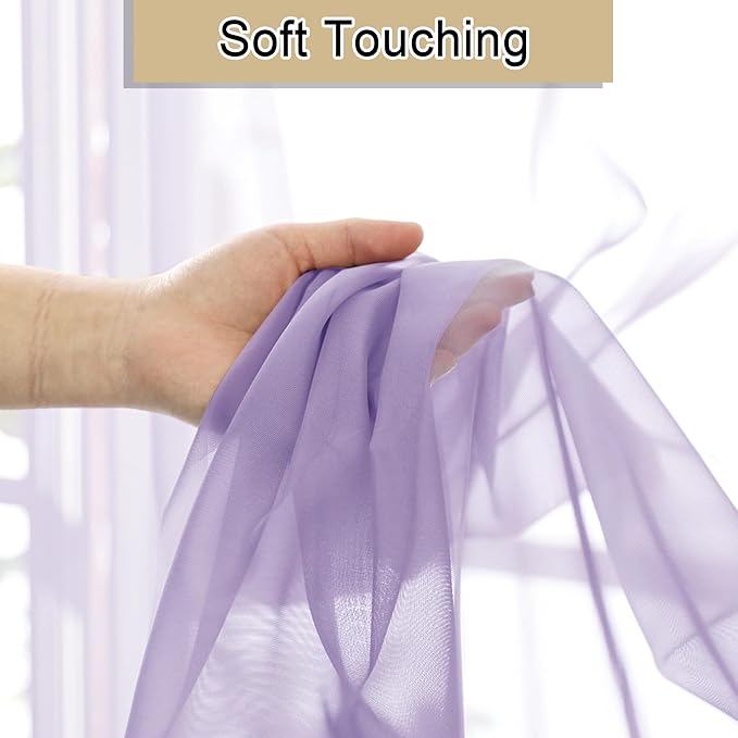 Lecloud Light Purple Sheer Curtains 84 Inches Long 2 Panels, Double Rod Pocket Window Dining Room/Living Room Lavender Curtain, Light Filtering Solid Voile Girls Bedroom Drapes, 40X84 Inch