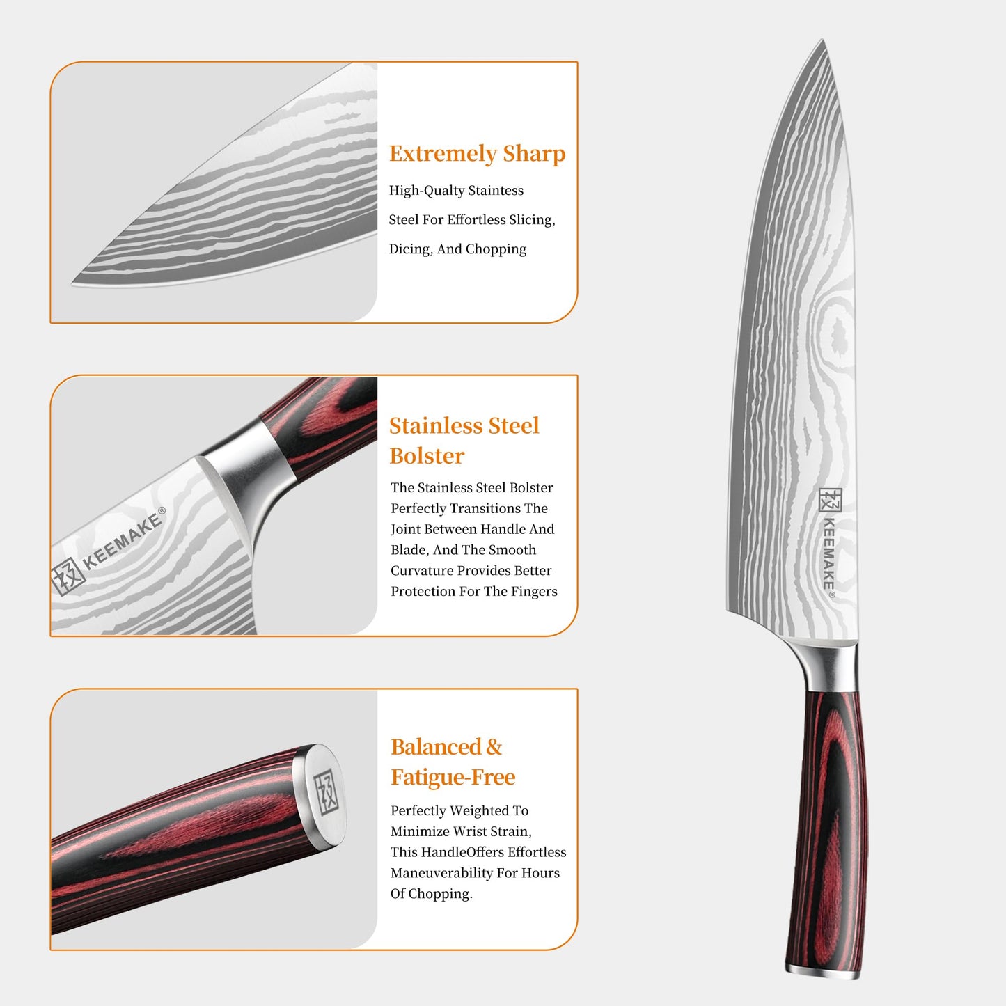 KEEMAKE Knife Set 5 Pieces, Professional Kitchen Knife Set, High Carbon Stainless Steel Chef Knife Set, Ultra Sharp Blade Knives Set for Kitchen with Ergonomic Pakkawood Handle & Gift Box