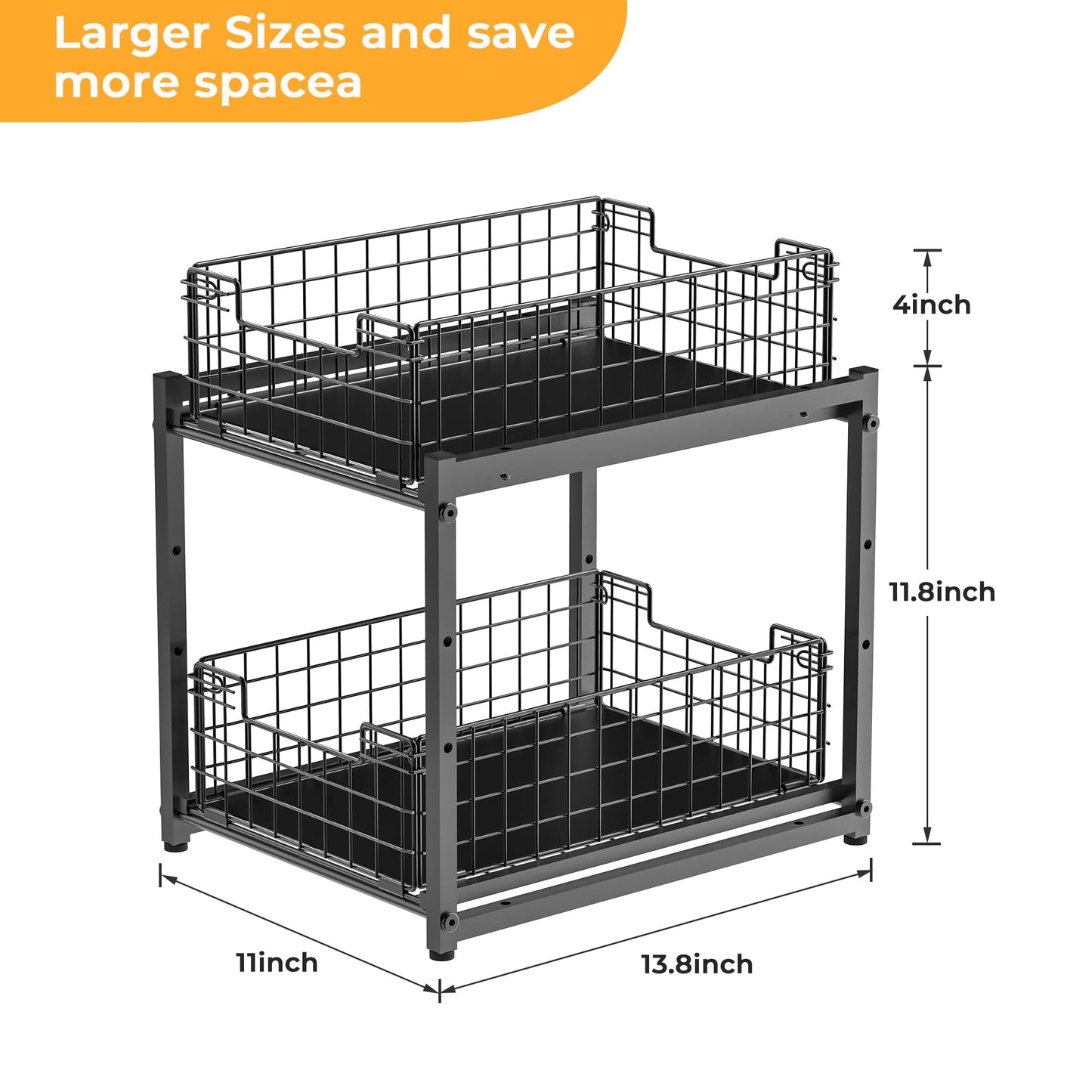 Under Sink Organizer, 2-Tier Pull Out Cabinet Organizer, Kitchen Bathroom Organizer and Storage, Spice Rack for Kitchen, Multi-use Sliding Drawers Shelves, Pack of 2