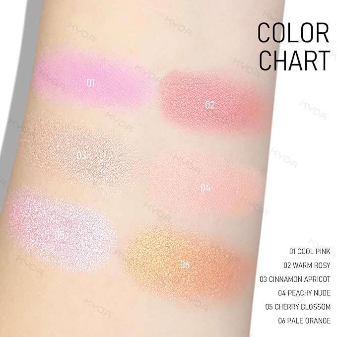 KYDA Orange Shimmer Blush, Gradient Warm Apricot Orange Color, Micro-fine Pearl Powder Blush, Soft Buildable Cheek Color, Lightweight Smooth, Multiuse Blusher Makeup Compact