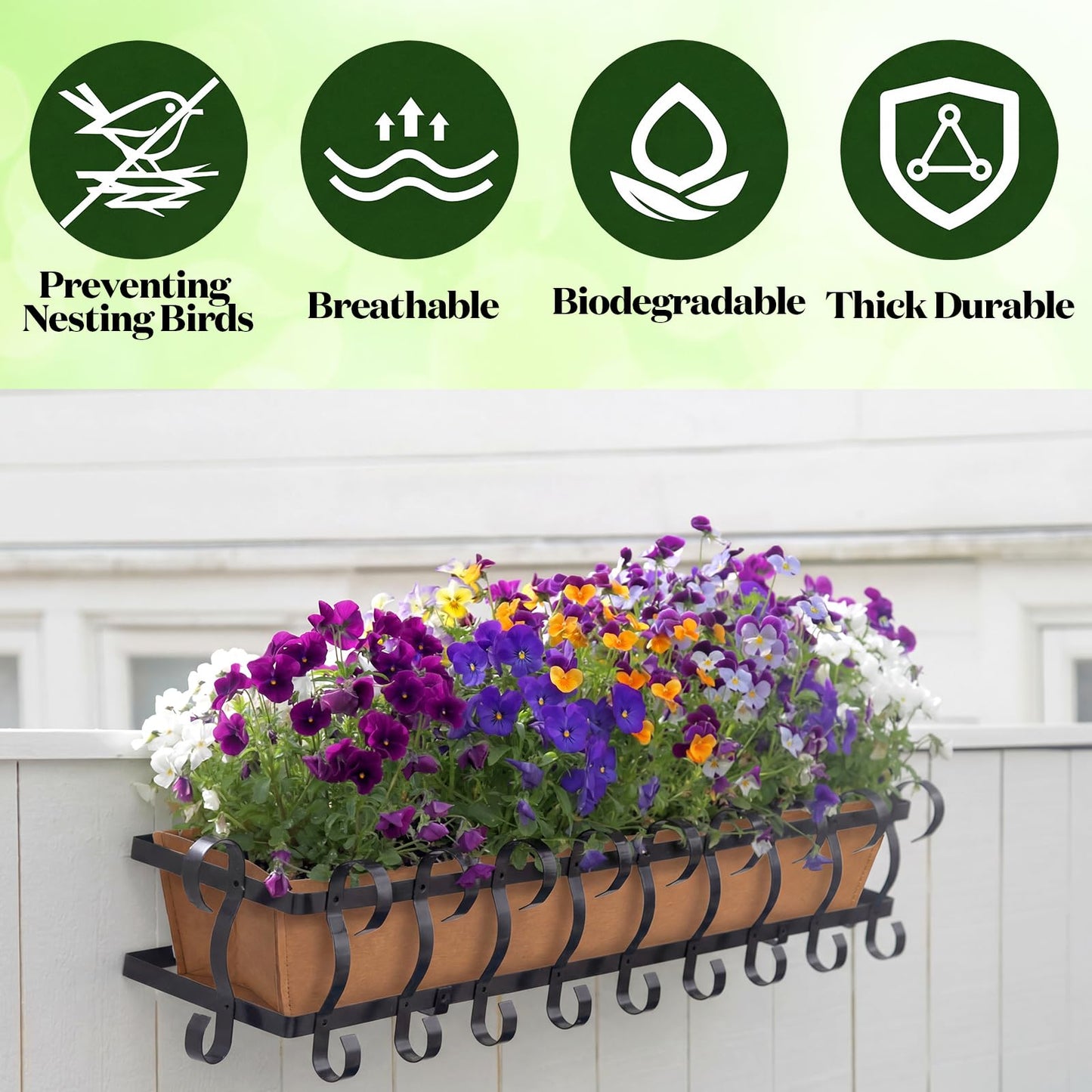Ferrochef 4 Pcs 30 Inch Fabric Plant Window Box Liners Rectangle Non-Woven Planter Basket Liner Insert Brown for Outdoor Garden Fence Wall Railing Hanging Flower Pot, Moisture Retention