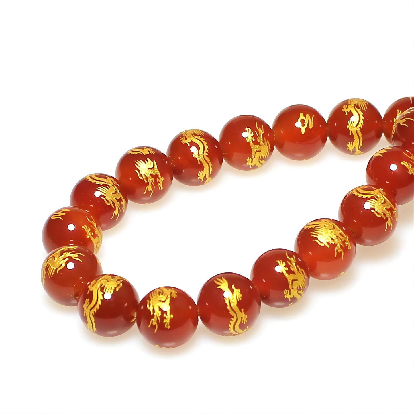 MJDCB Natural Stone Beads 8mm 43pcs Round Red Agate Carved Dragon Loose Gemstone Bead Charms for Jewelry Making Bracelet Necklace Earring Pendant