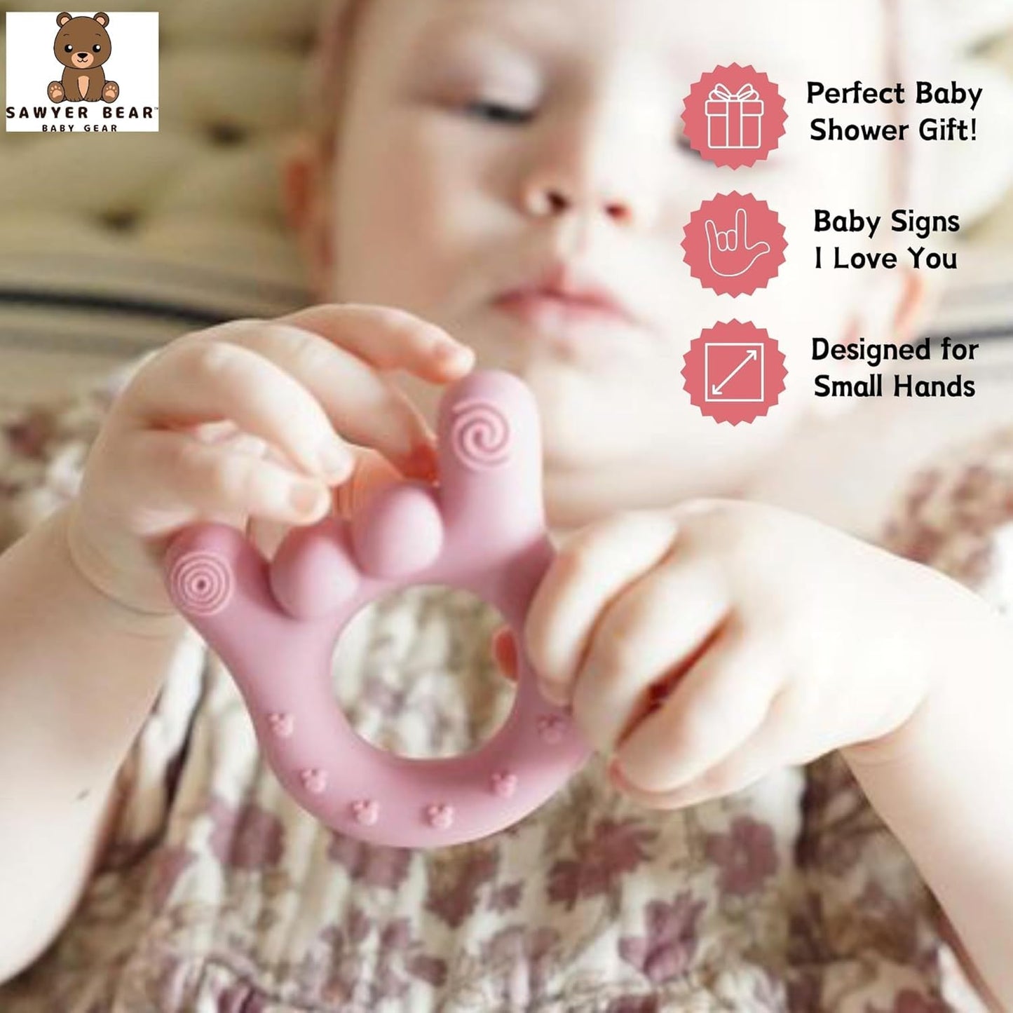 Set of 2 I Love You Silicone Hand Teether, Teethers for Babies 3-6 Months, Soft Teething Toys 6-12 Months bpa Free, Massaging Teething Relief