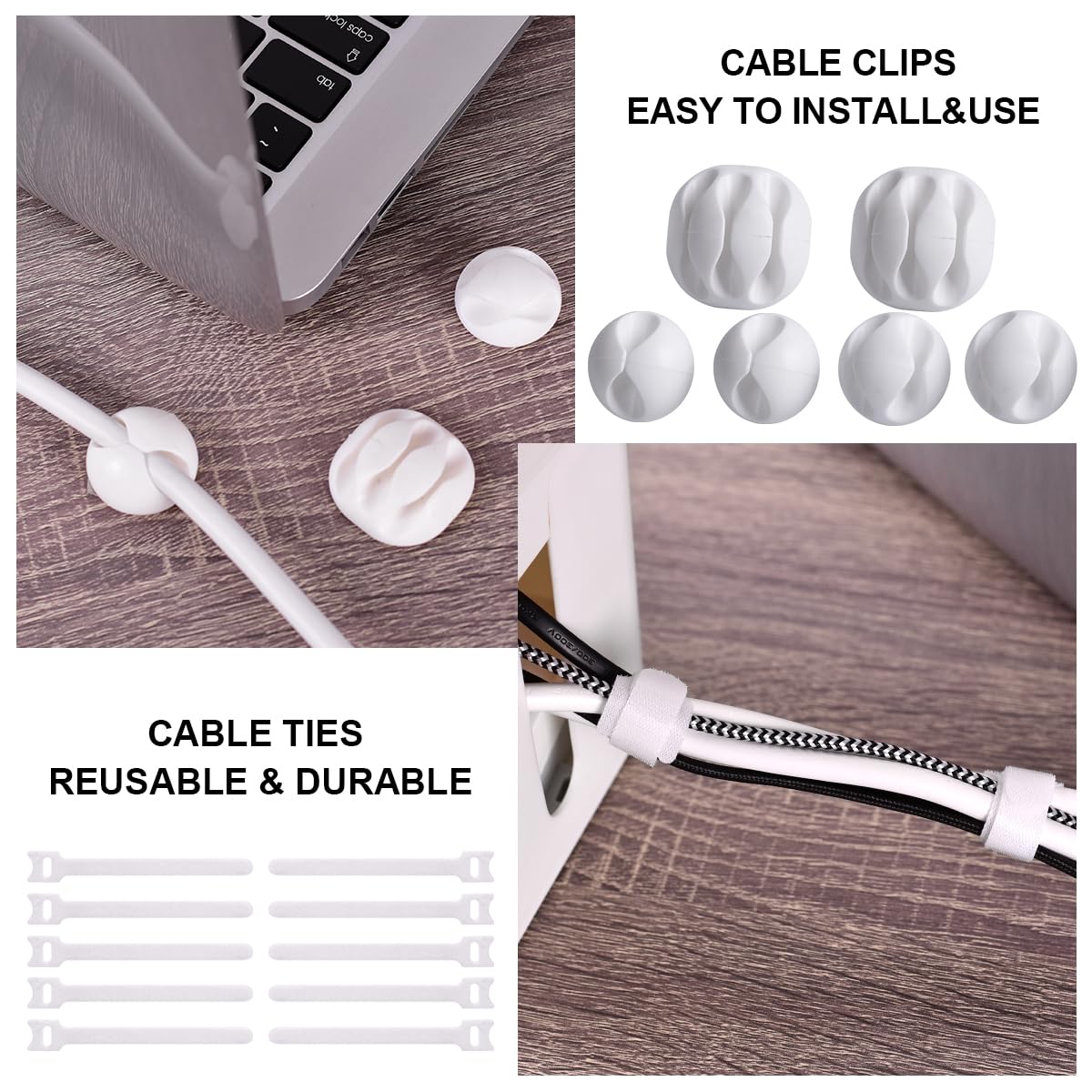 Cable Management Box, 2 Pack Large & Medium Cable Organizer Box with 17 PCS Cable Management Set, Cord Organizer Box to Hide Surge Protector on Desk or Floor (White)