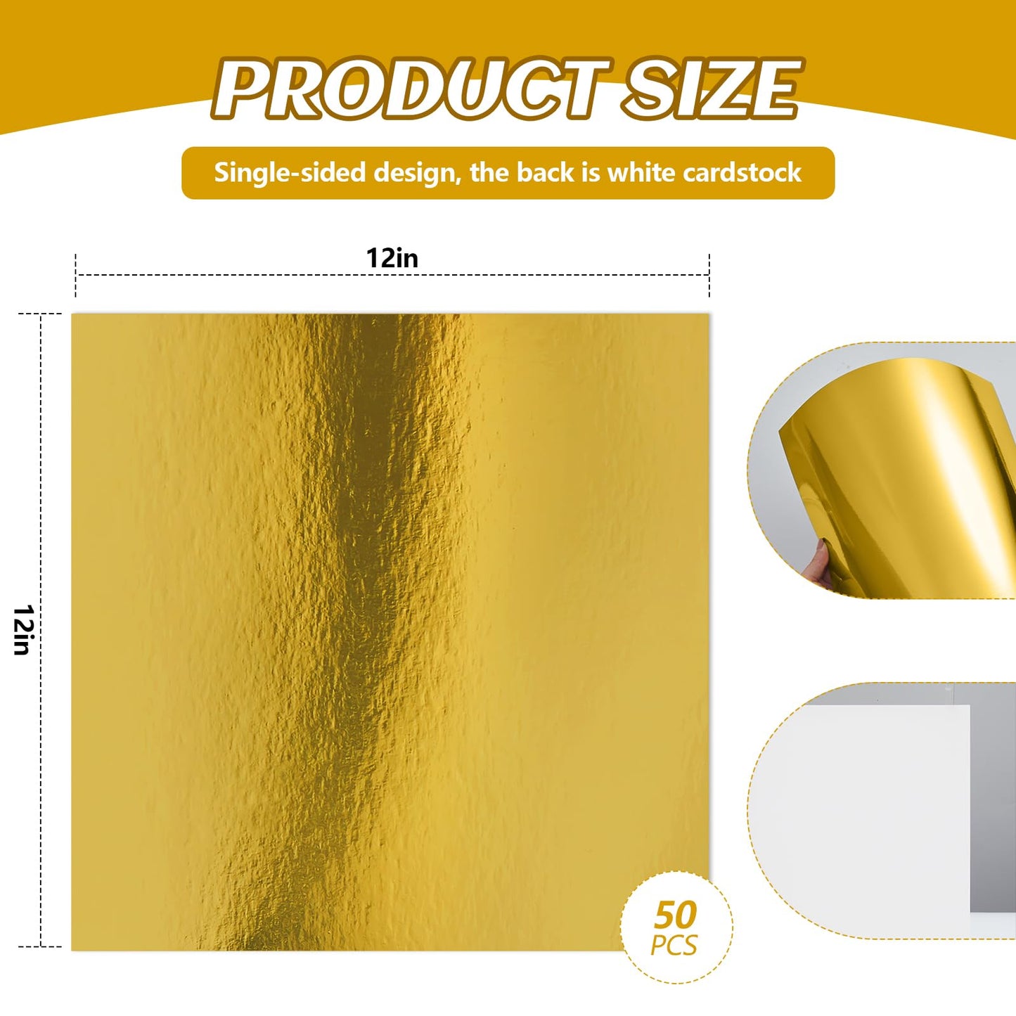 Tenceur 50 Sheets Gold Glitter Cardstock 12 x 12 Shimmer Metallic Paper Foil Sheets Square Printer Paper 250gsm Cardstock for Birthday Card Making DIY Projects Crafting Party Decorations
