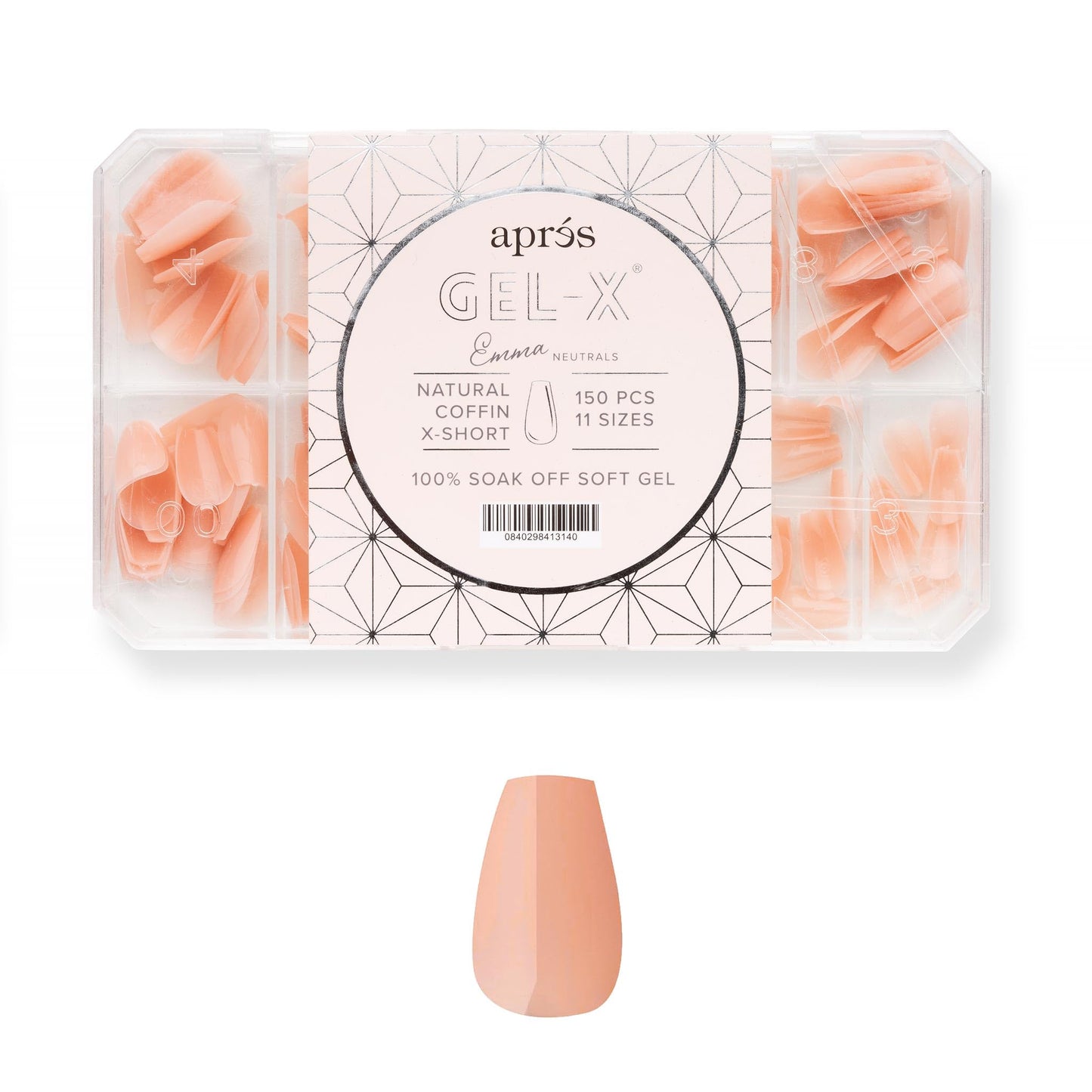 Apres Neutrals Gel-X Emma Box Of Nail Tips, 11 Sizes 00-9, Soft Gel Tip Box (150pcs) (Natural Coffin Extra Short, 150)