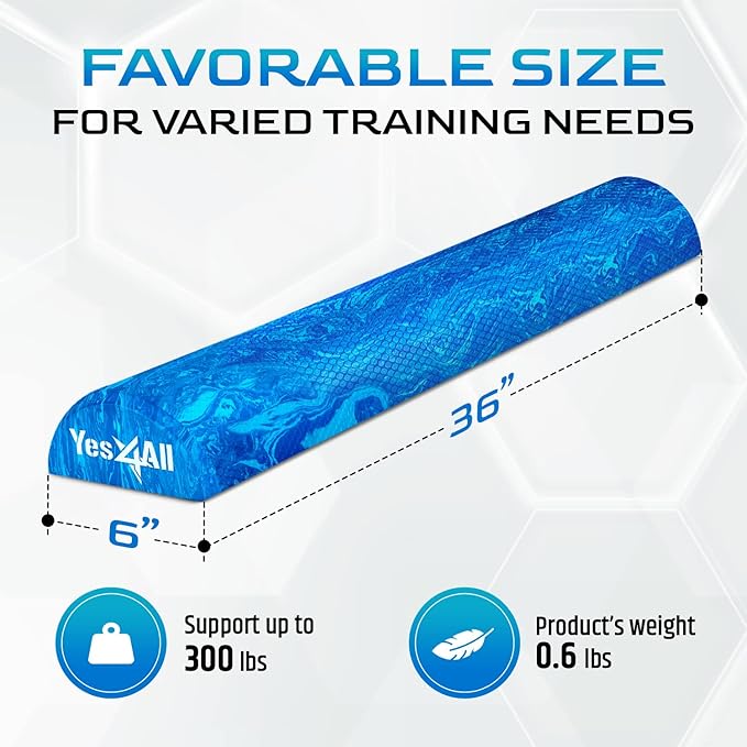 Yes4All Medium-Density EVA Foam Roller for Back - Half Back Roller for Exercise, Yoga & Pilates 12/36 inch