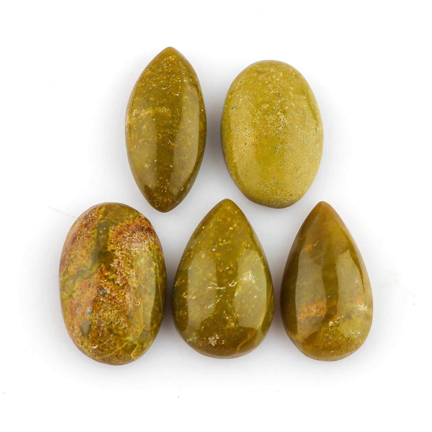 CRYSTALINES 5pcs, Natural Green Opal Gemstone, Bulk Cabochon Stone, Wholesale Polished Loose Supply, DIY Craft-Jewelry Making, Chakra Healing Crystal, Wire Wrapping, Gem Collection